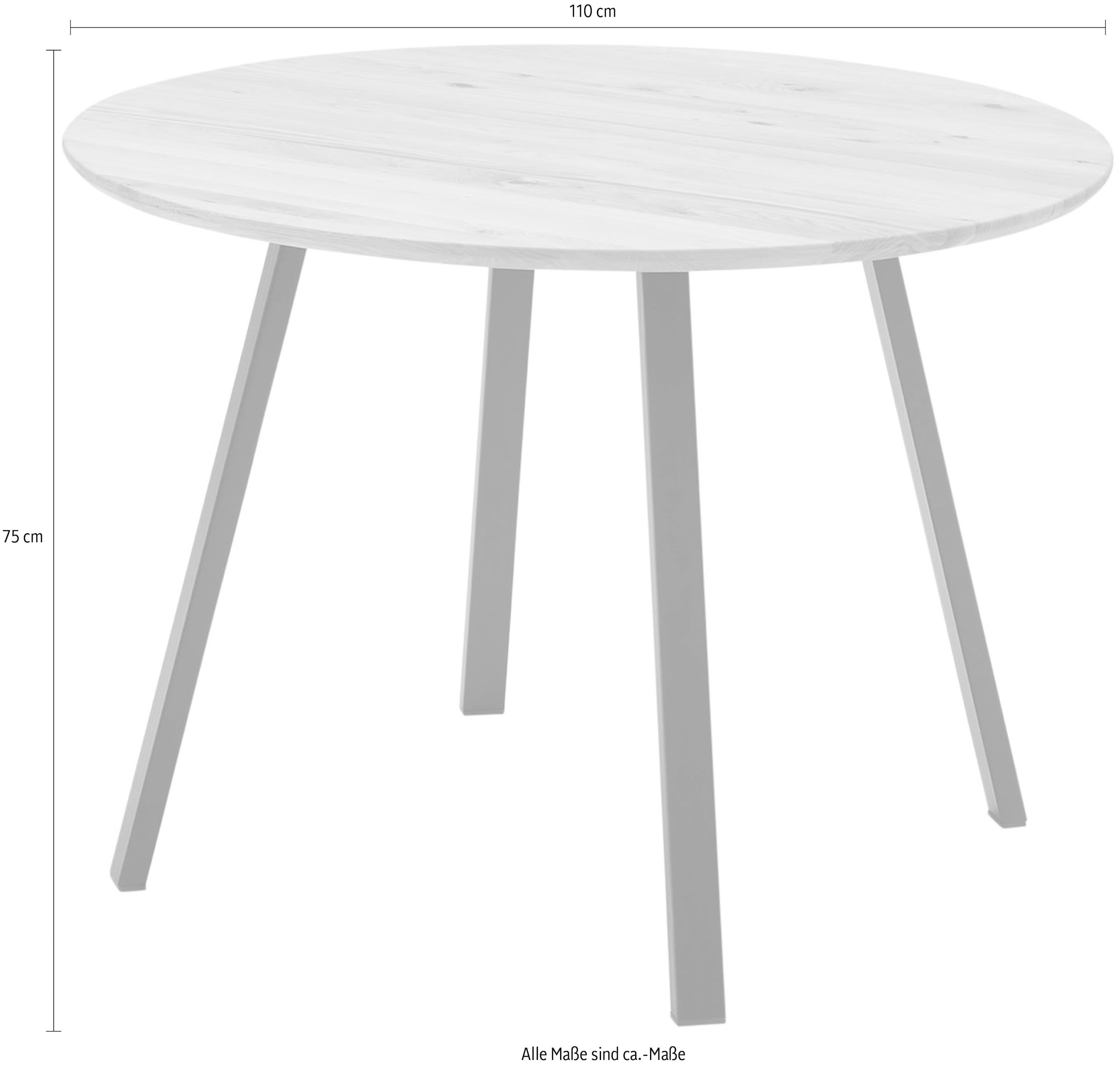 Stolkom Esstisch »Nils Massivholz rund, Esszimmertisch Eiche, BxH 110x75 cm« Stabiles 4-Fuss Metallgestell, Boden bis Unterkante Tisch ca. 69 cm