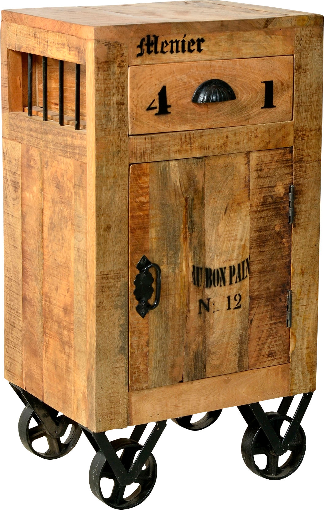 SIT Commode »Mahón aus Mangoholz mit Rollen & Industrial-Look« Mobile sur roulettes en métal avec marques d'utilisation vintage prononcées