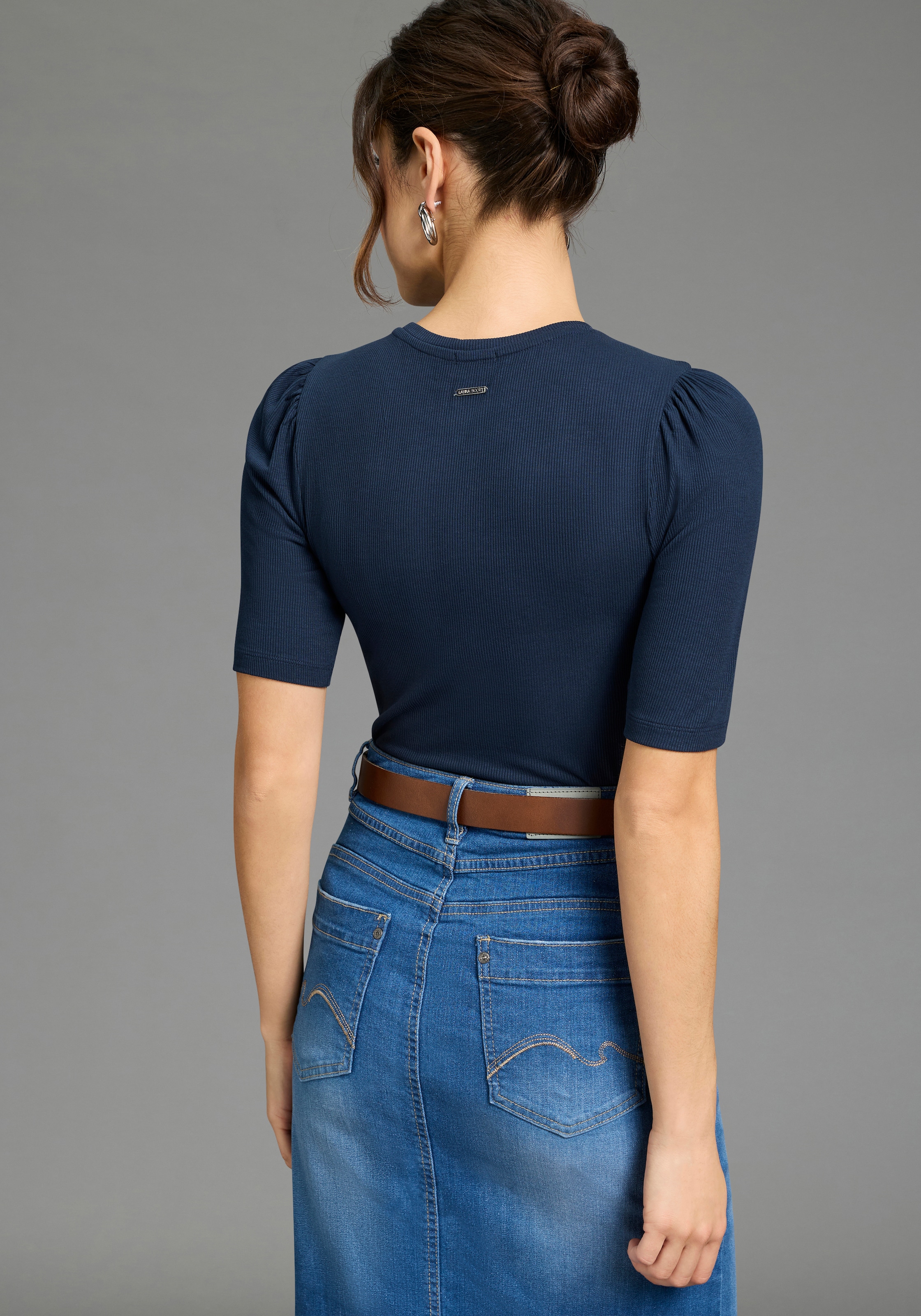 Laura Scott T-Shirt mit Ballon-Ärmel, Halbarm, figurnahe Passform