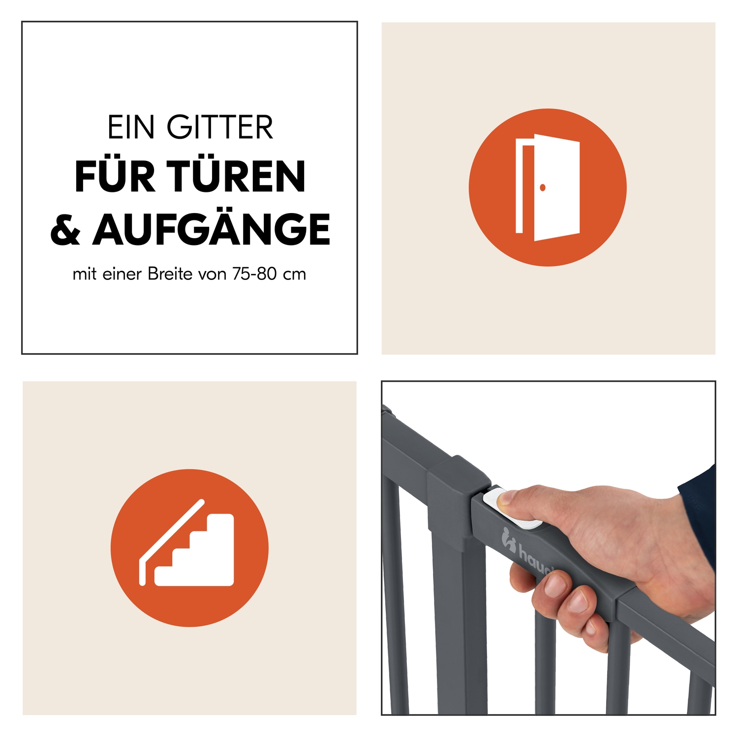 Hauck Türschutzgitter »Clear Step 2, Dark Grey« auch als Treppenschutzgitter verwendbar; 75-80 cm, flacher Durchgang