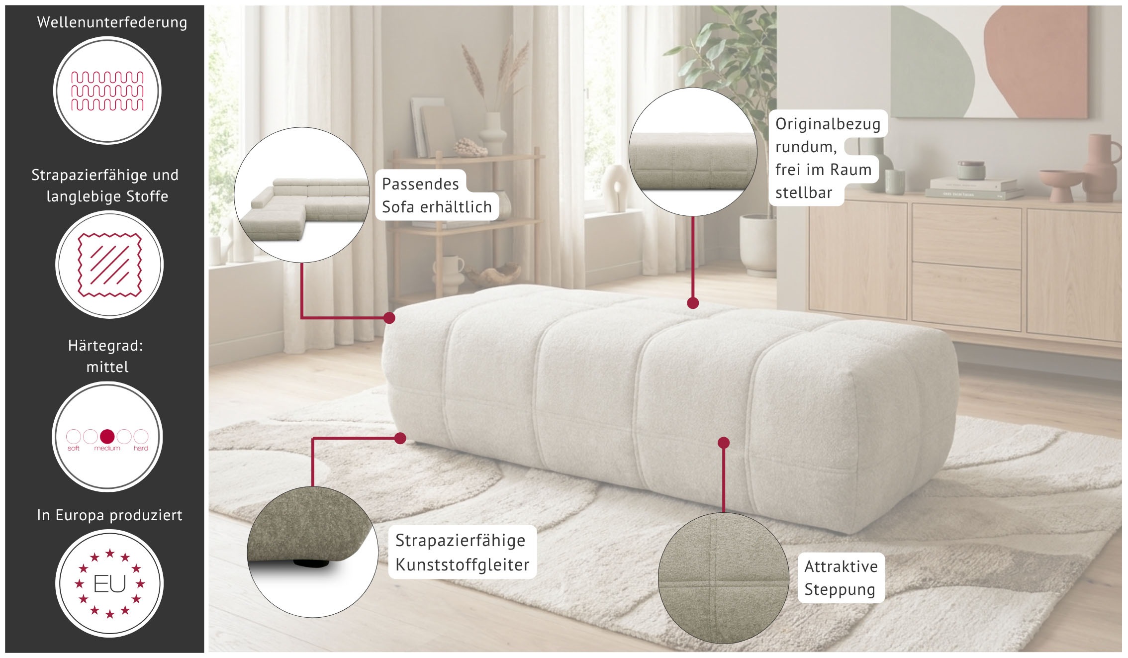 GOODproduct Hocker »Ballerup 150 cm breit« Grosse Ausführung, passend zur Polsterserie Ballerup