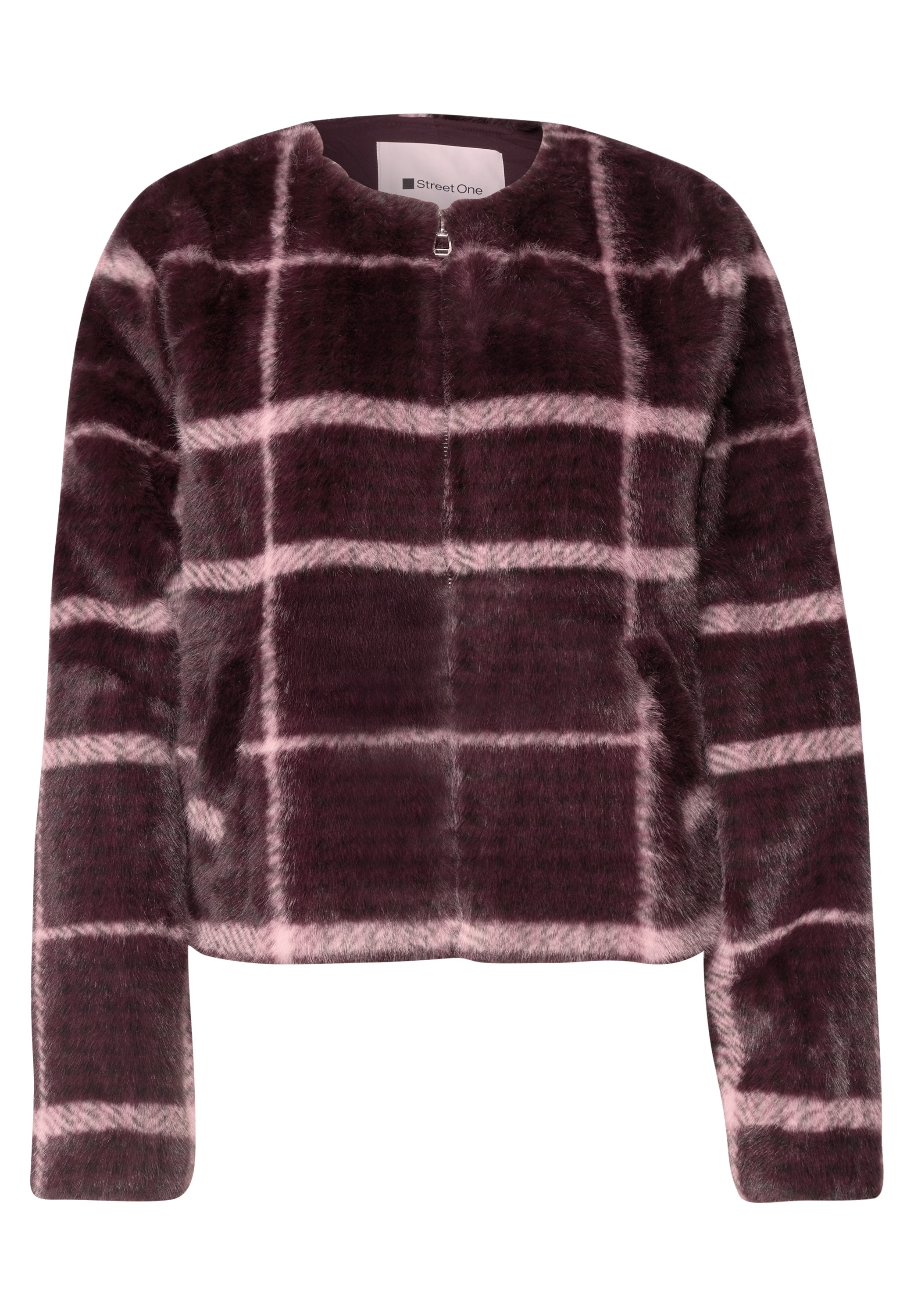 STREET ONE Veste courte avec motif à carreaux, fausse fourrure