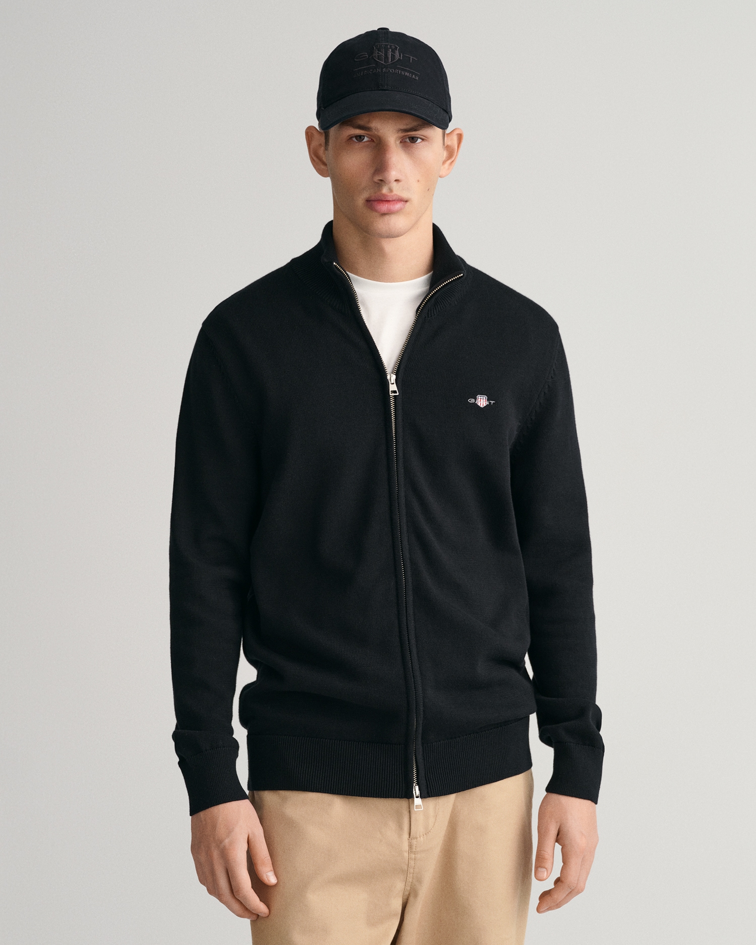 Gant Cardigan »CASUAL COTTON ZIP CARDIGAN« avec bord-côte au col montant, aux manches et à l'ourlet