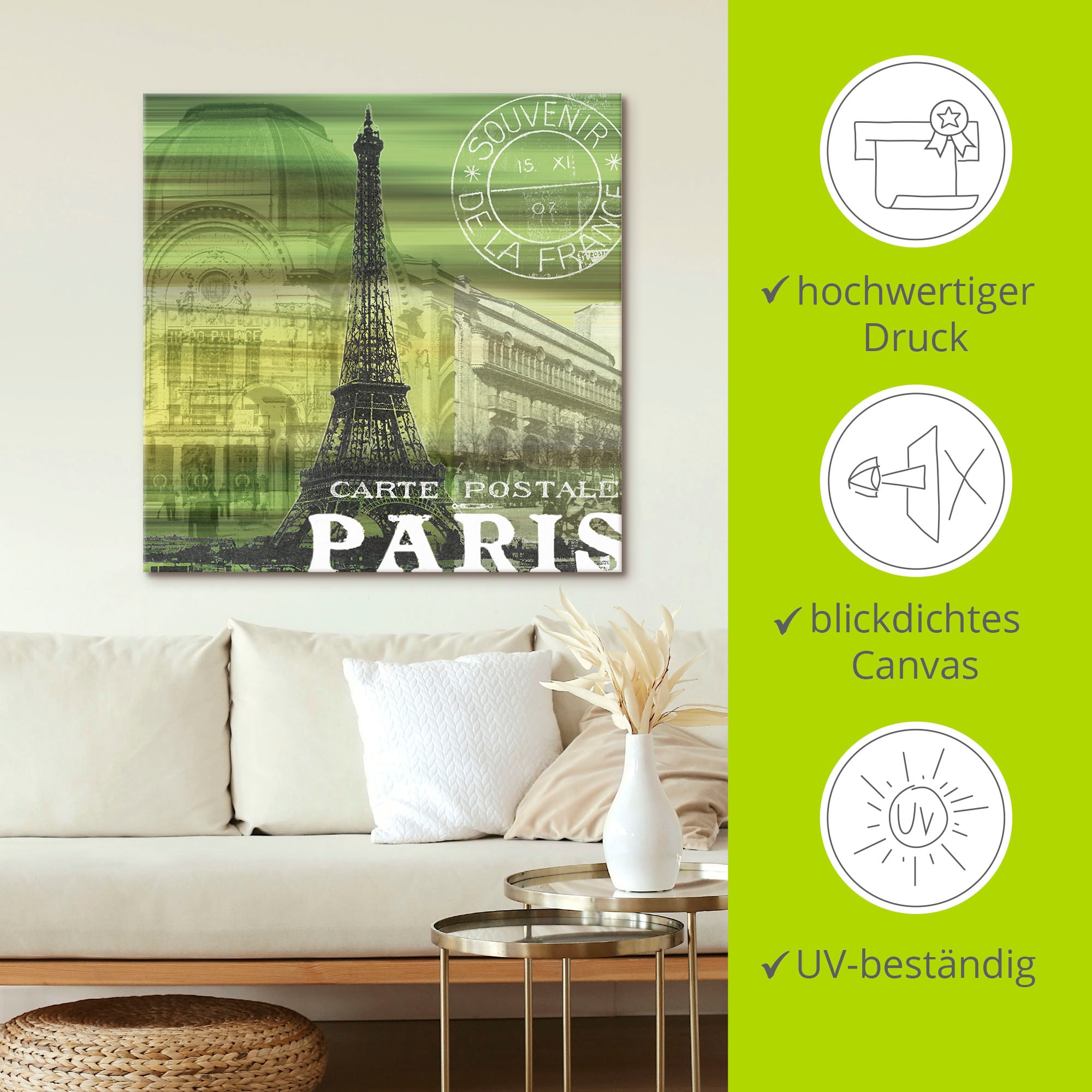 Artland Leinwandbild »Paris Collage - grün« Gebäude 1 Stk. tlg. auf Holzrahmen gespannt