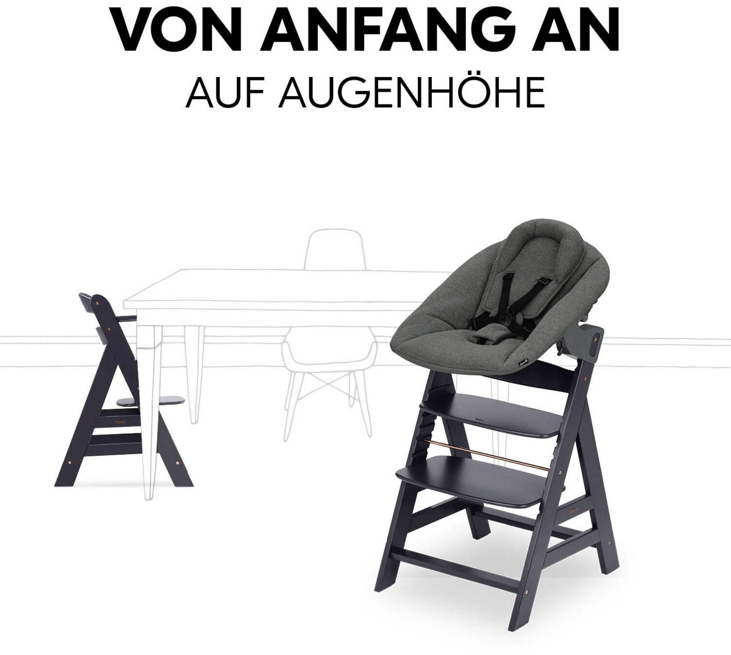 Hauck Chaise haute »Alpha Newborn Set Plus, Dark Grey« () mit Newborn Aufsatz