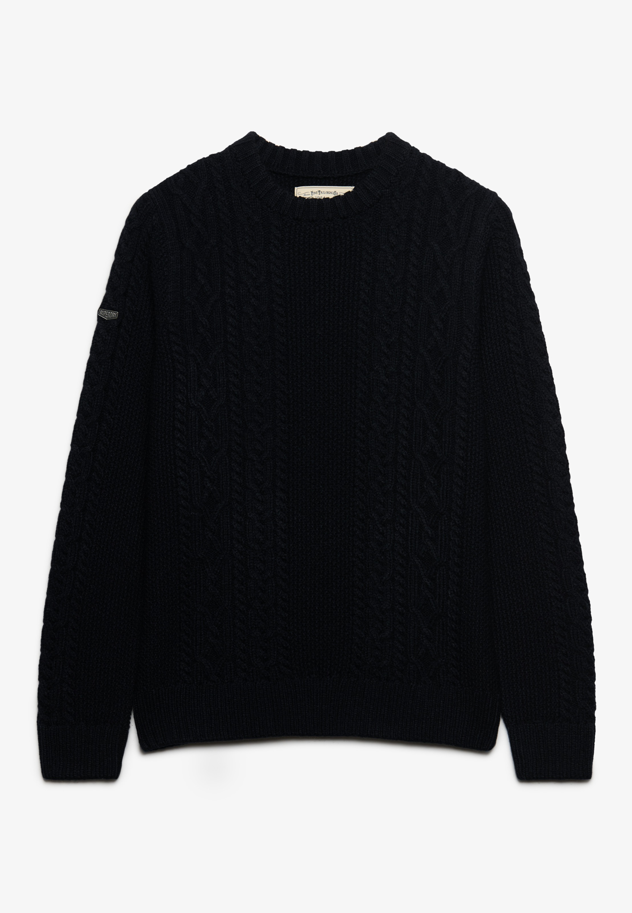 Superdry Pull à col rond »JACOB CABLE JUMPER« mélange de matériaux, coupe régulière