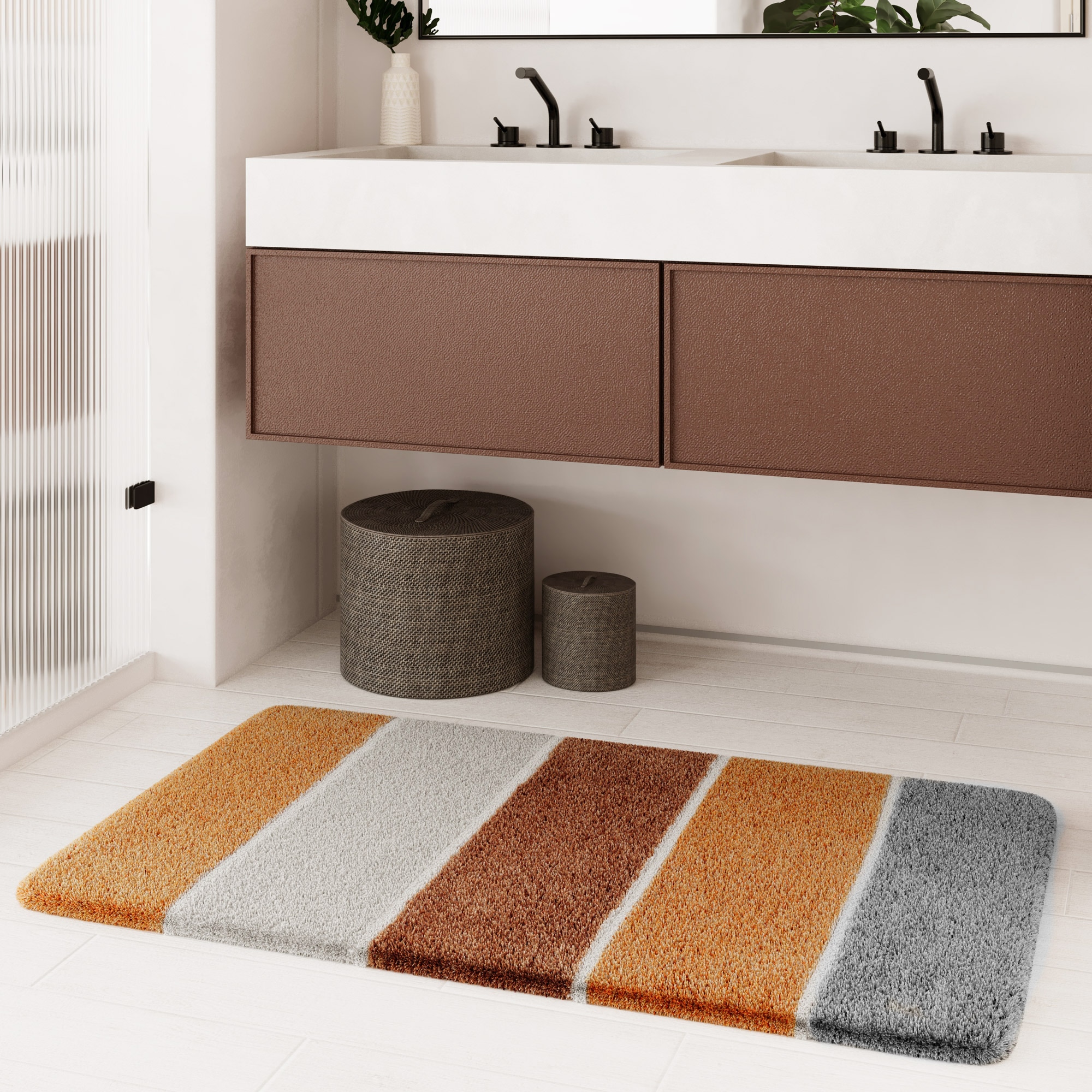 Homie Living Tapis de bain »Rio Marina« Höhe 30 mm flauschiger Badteppich, modern gestreift, waschbar, Badezimmerteppich