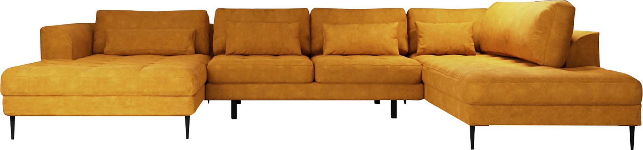 TRENDMANUFAKTUR Paysage de salon »Luzi, gemütliches Sofa, extra viel Platz, viele Kissen« Canapé design avec très bon confort d'assise, pieds métal noirs, largeur 361 cm