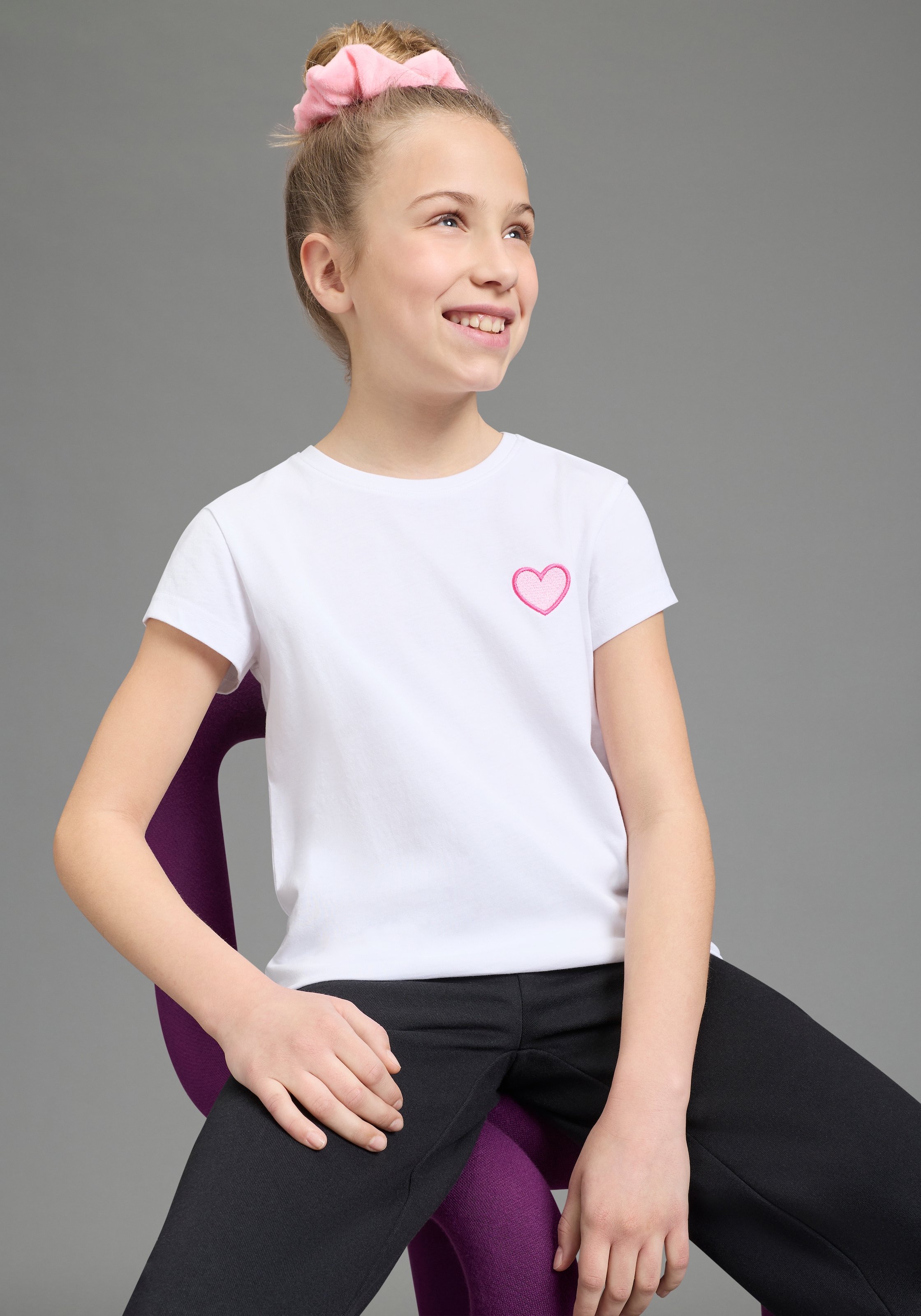 H.I.S T-shirt »3er Pack H.I.S Shirts mit Stickerei für Mädchen« Packung, 3, 3 pièces für Mädchen, Kurzarm, Basic Passform, aus Baumwolle