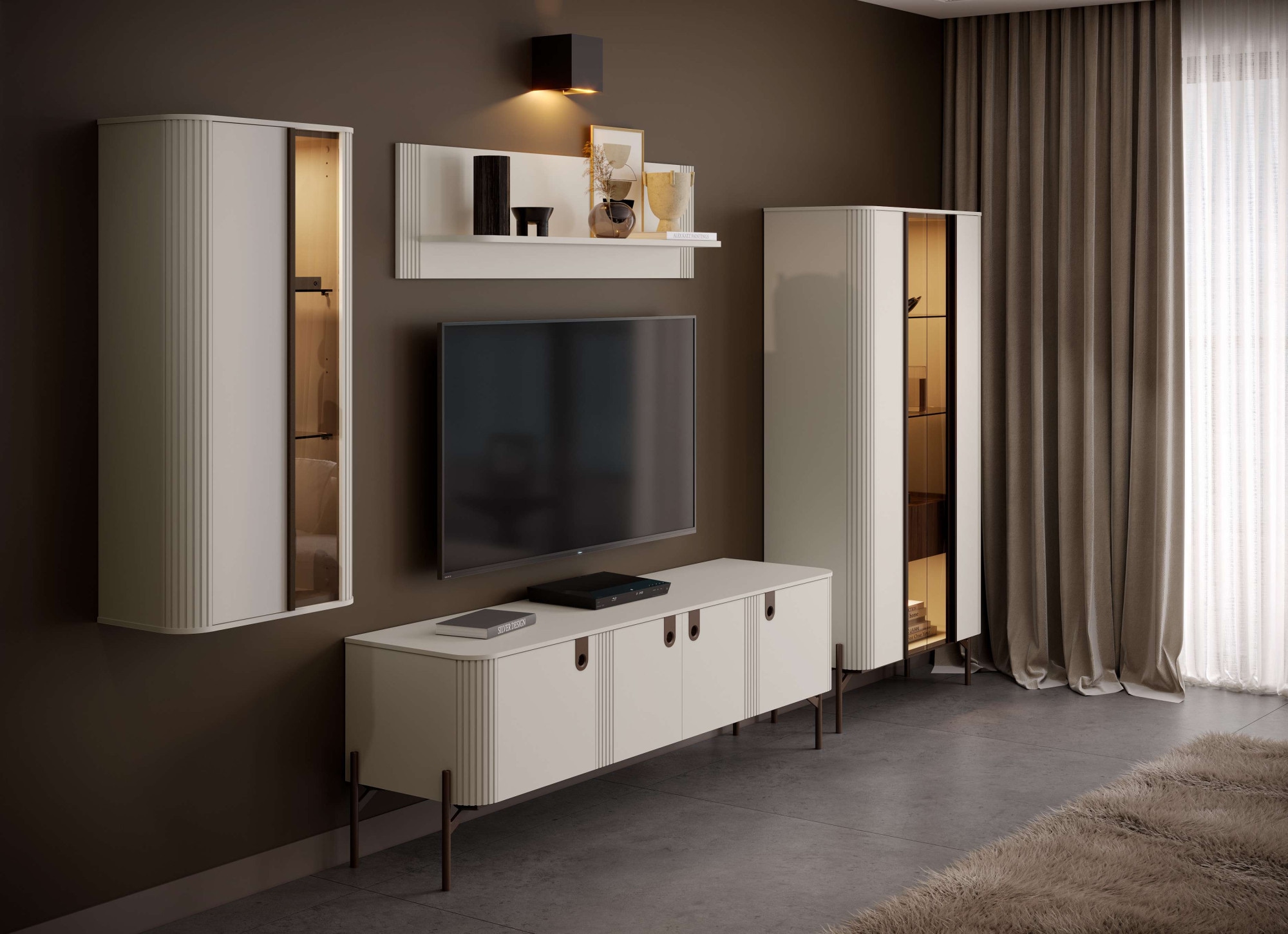 GOODproduct Vitrine suspendue »Rondo, Wandschrank, Schwebendes Design für modernen Wohnraum« laqué UV, fonction Soft Close, éclairage, montage mural