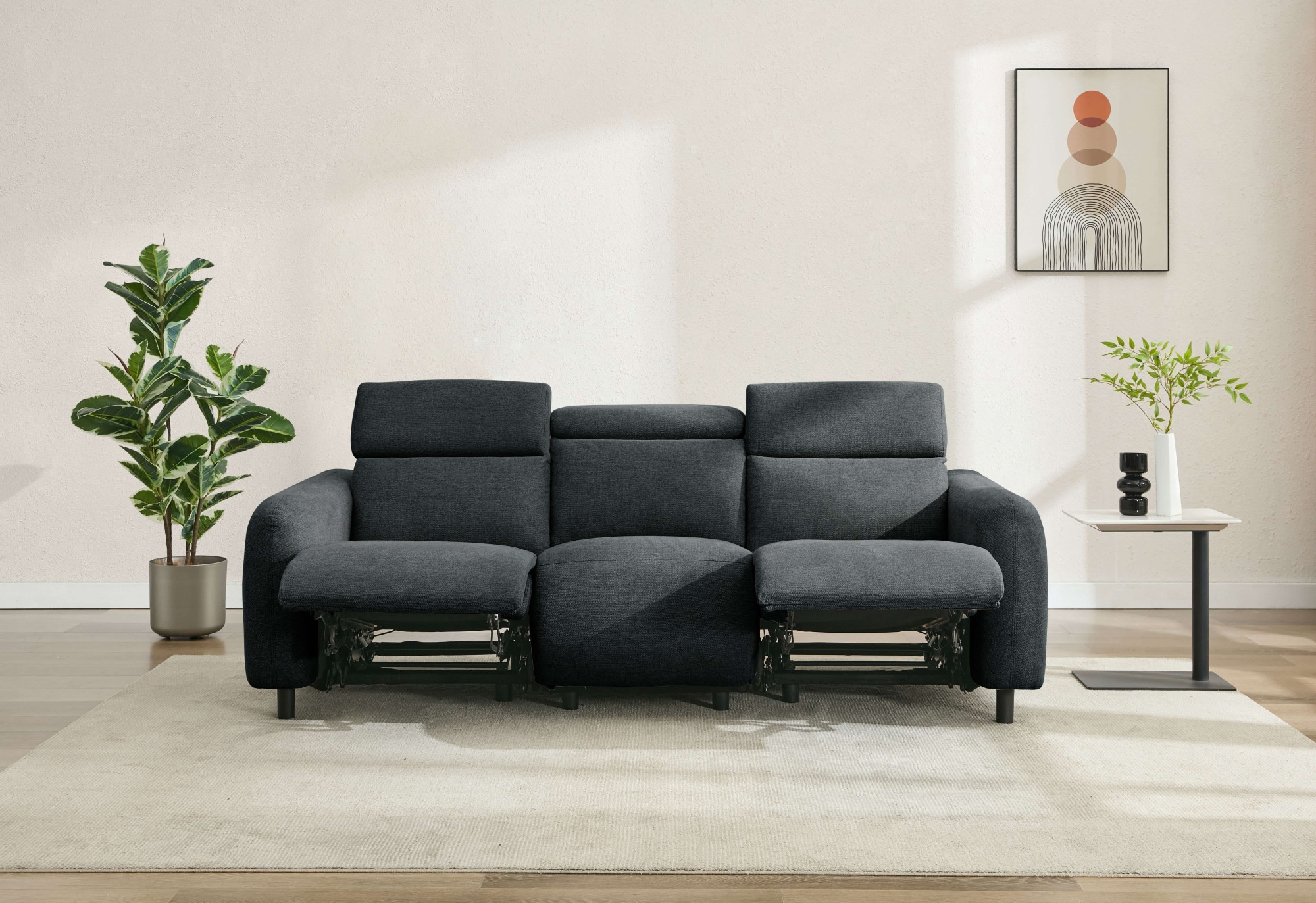 Home affaire 3-places »SKAANE Struktur-Sofa, 229 cm, manuelle-u. elektrische Relaxfunktion« Relax-Funktion in 2 Sitzen, Kopfteilverstellung, Federkernpolsterung