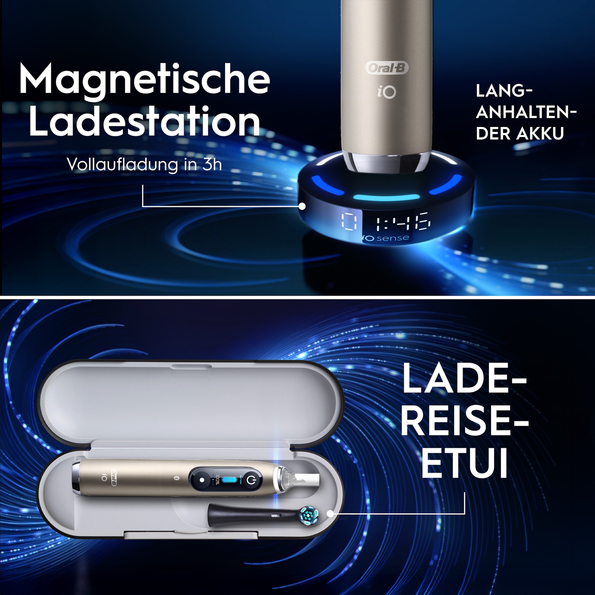 Oral-B Elektrische Zahnbürste »iO Series 10« 1 Stk. Aufsteckbürsten inkl. 1 Aufsteckbürste, iO Sense Schnellladestation, Lade-Reise-Etui