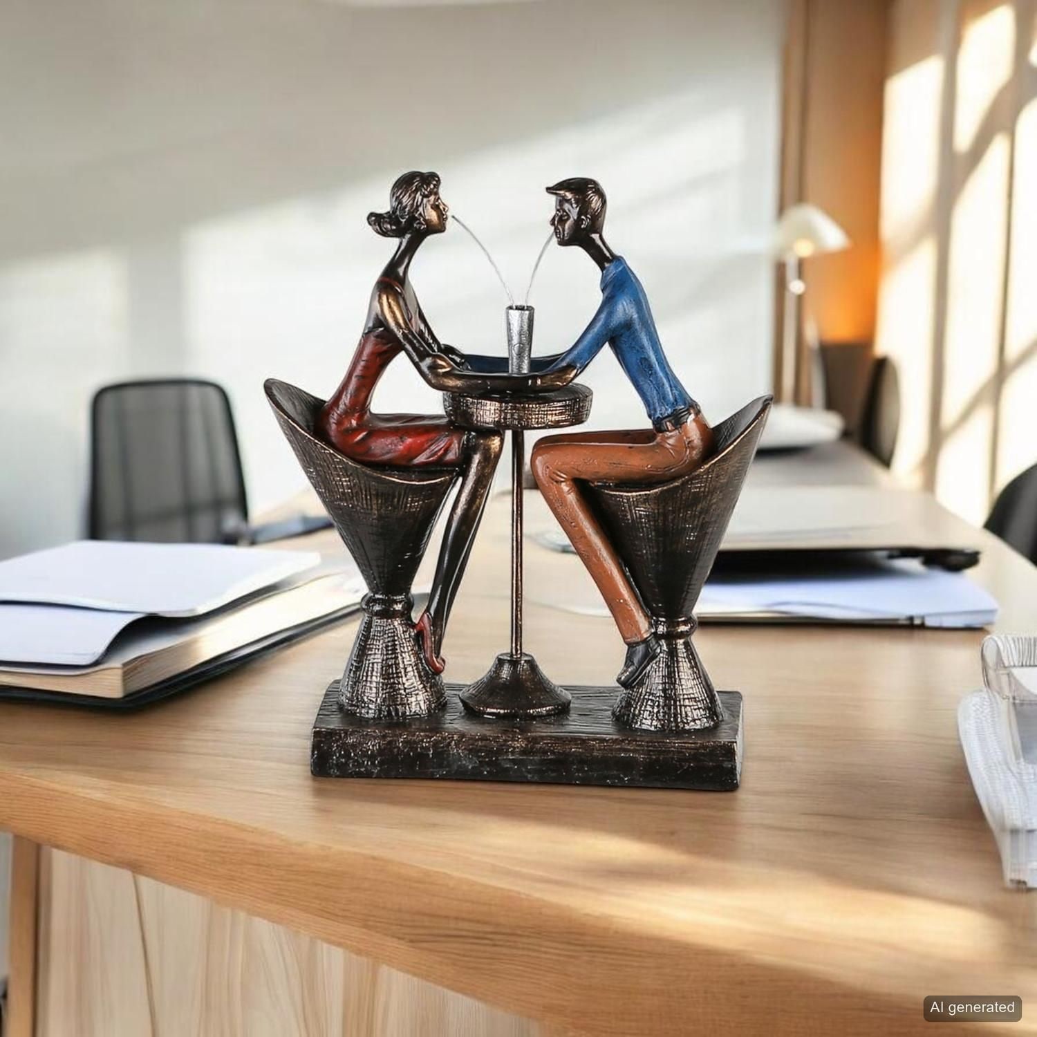 Casablanca by Gilde Figurine de décoration »Skulptur "Table for two"« Vêtements colorés, finition antique, base aspect bois
