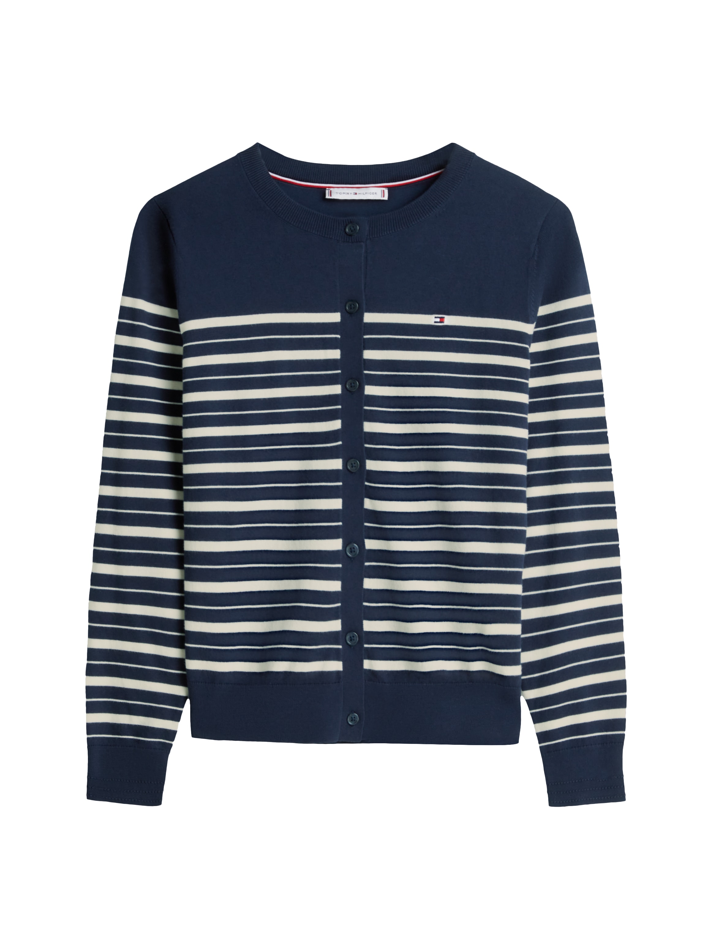 Tommy Hilfiger Cardigan »CO JERSEY STITCH CARDIGAN« Baumwollmischung, regular fit, Rundhals, goldfarbene Knöpfe