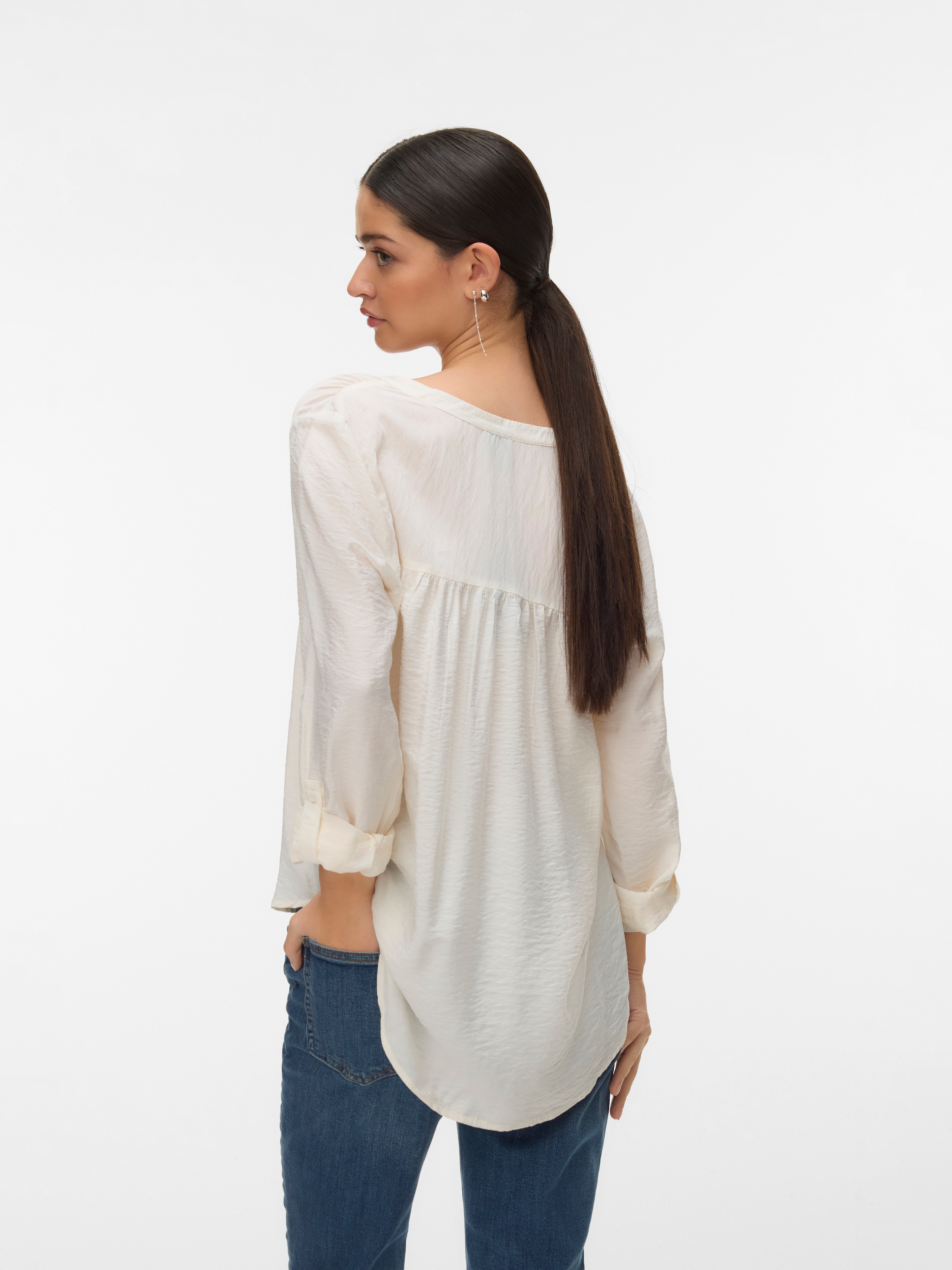 Vero Moda Chemisier »VMKAJA LS V-NECK FOLD-UP TOP WVN« mit Raglan-Ärmeln