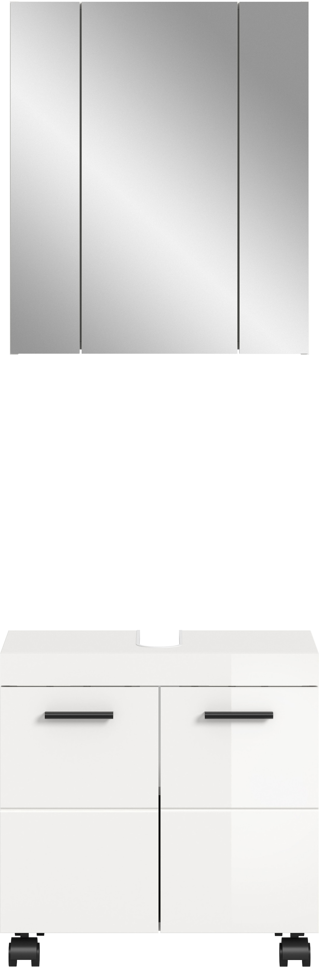 welltime Ensemble de meubles de salle de bain »AVON, Breite 60 cm, 2-teilige moderne Badkombination, auf Rollen« bestehend aus: Waschbeckenunterschrank & Spiegelschrank, 2 cuis tlg.