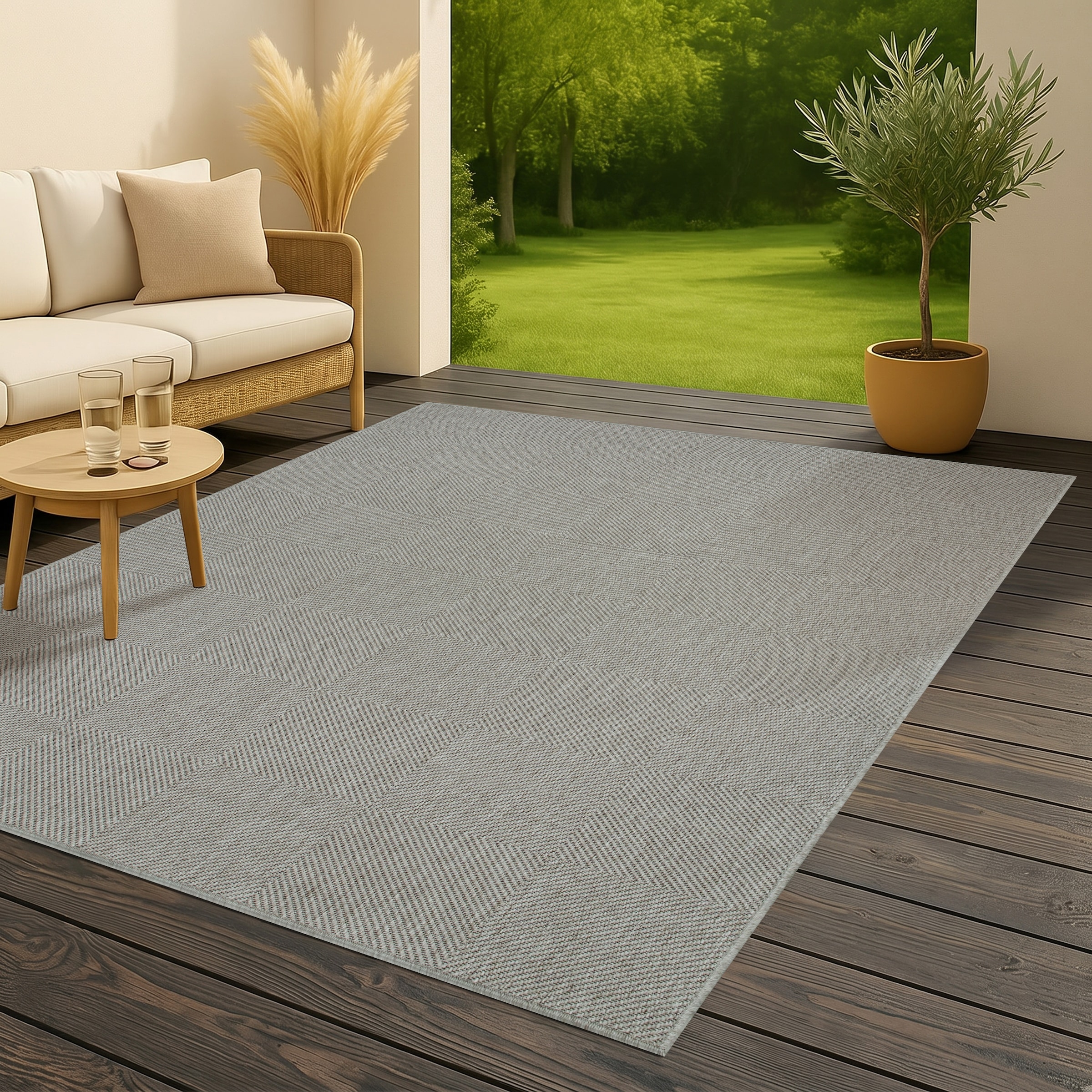 GOODproduct Tapis »Anna, auch als Läufer erhältlich« Rectangulaire 3 mm Höhe adapté intérieur et extérieur, aspect sisal, résistant aux intempéries et aux UV