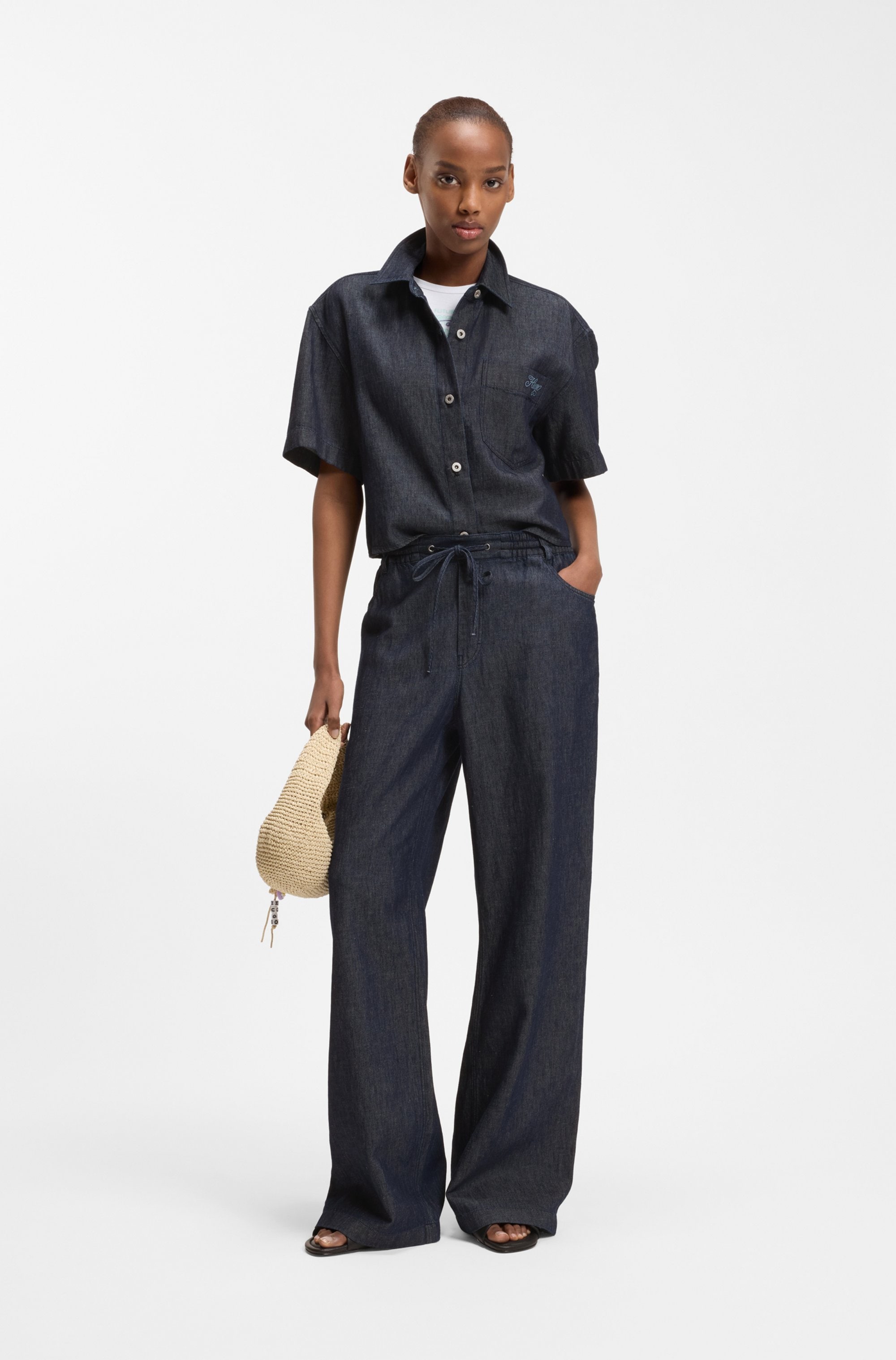 HUGO Blouse chemise »Erynn« coupe boxy en denim estival