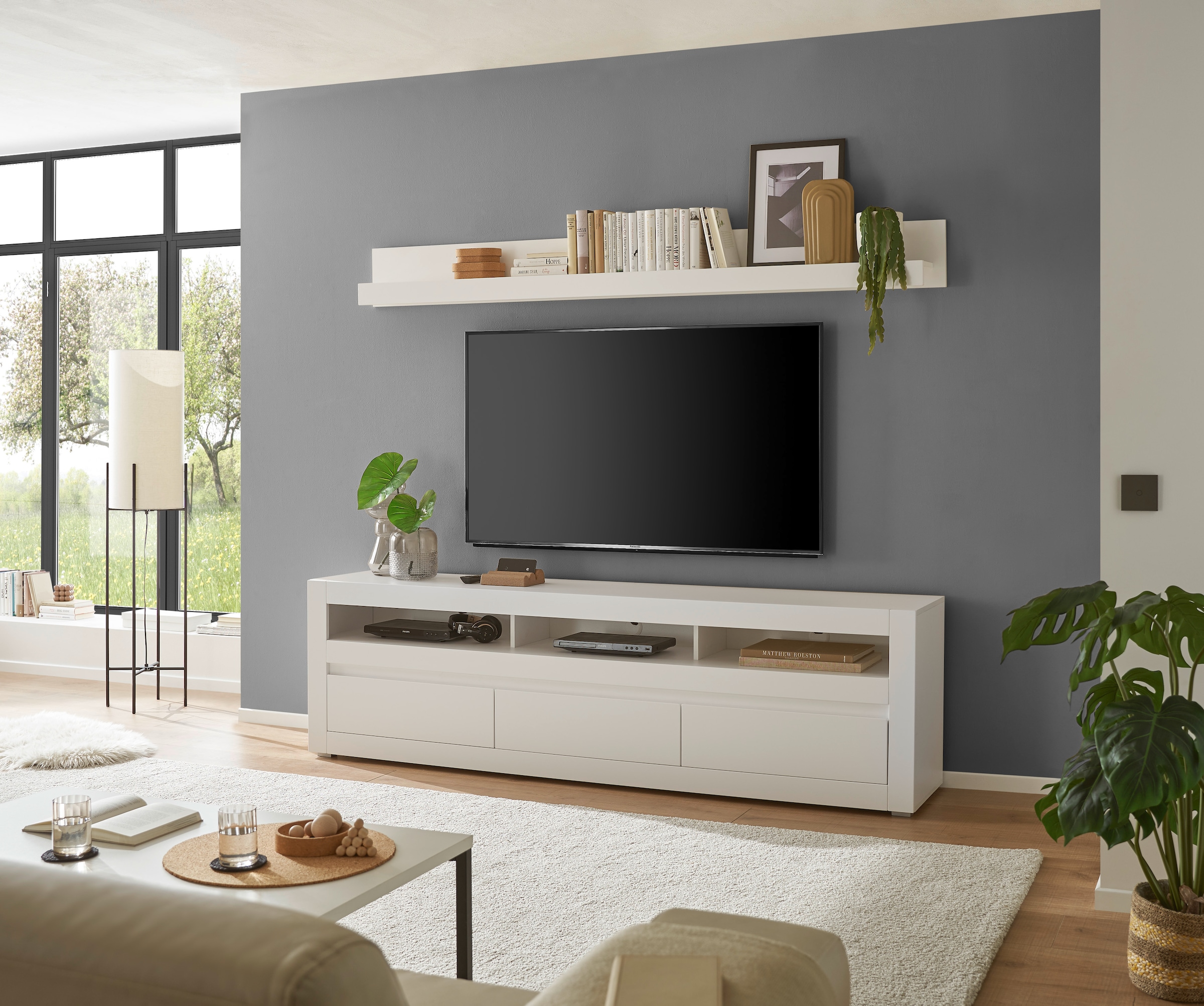 Home affaire Meuble mural »Anbauwand in Weiss Matt, Wohnzimmer-Set mit austauschbarer Blende« Set, 2 cuis tlg.