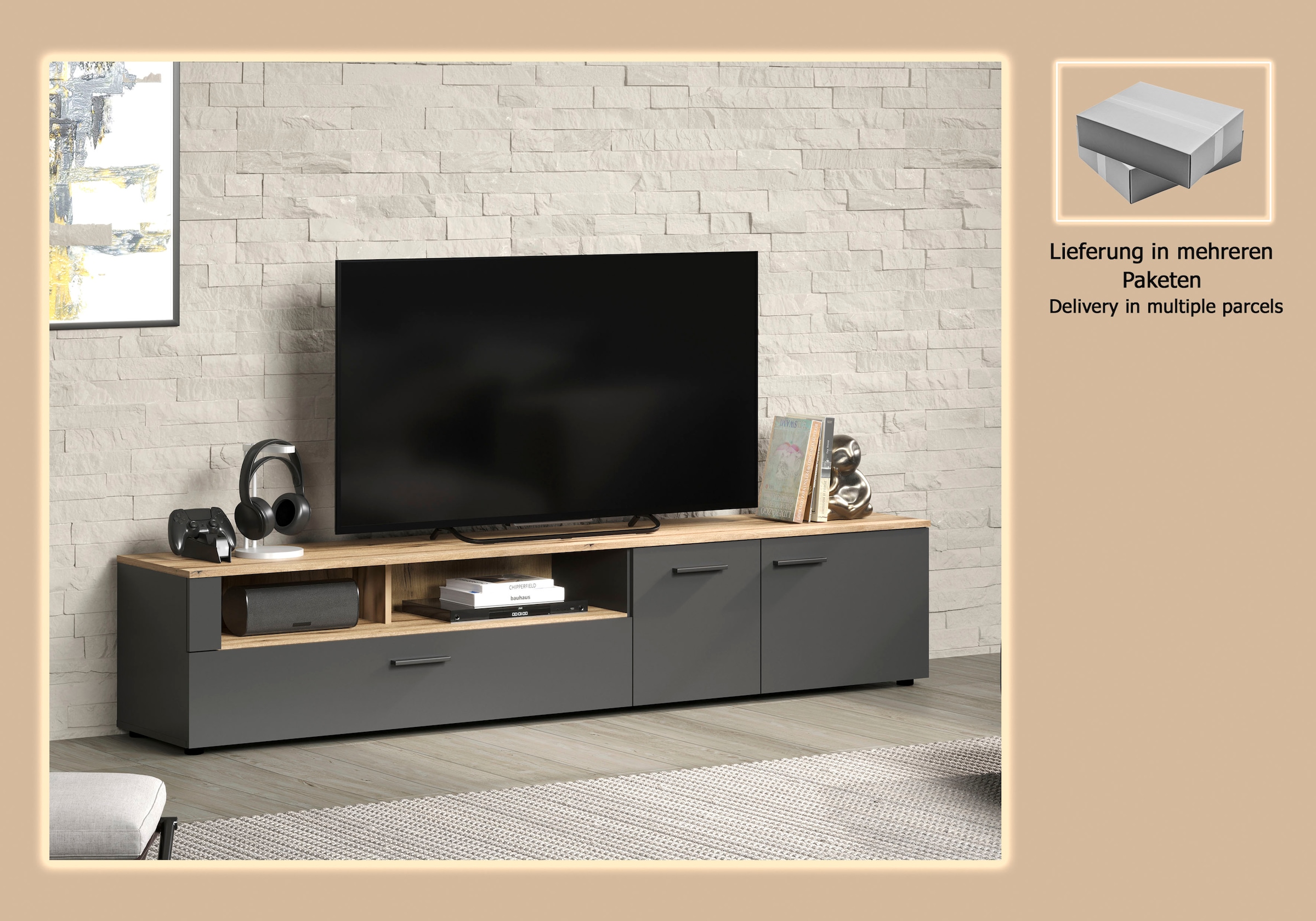 Home affaire Table basse »Estepona TV-Kommode« 1 cuis tlg. TV-Board, Breite 210 cm, Elegant und modern