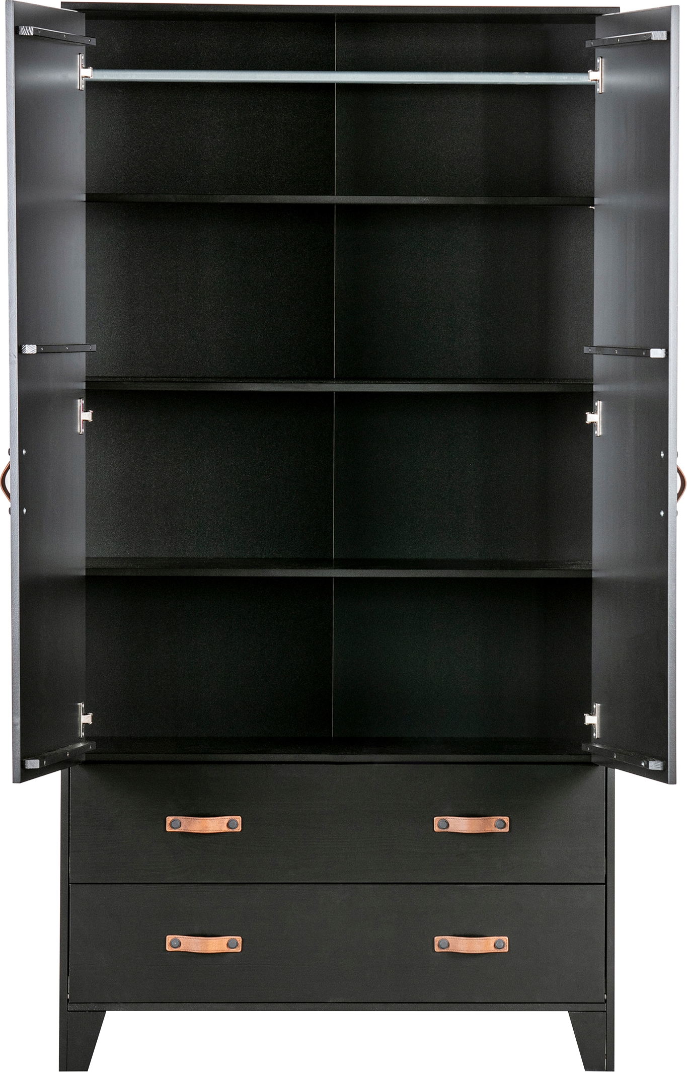 WOOOD Garderobenschrank »Dian FSC®-Kiefernholz mit Ledergriffe, H 180 x B 94 x T 40 cm« Schutzlackierte Oberfläche, einfach zu montierbar, sichtbare maserung
