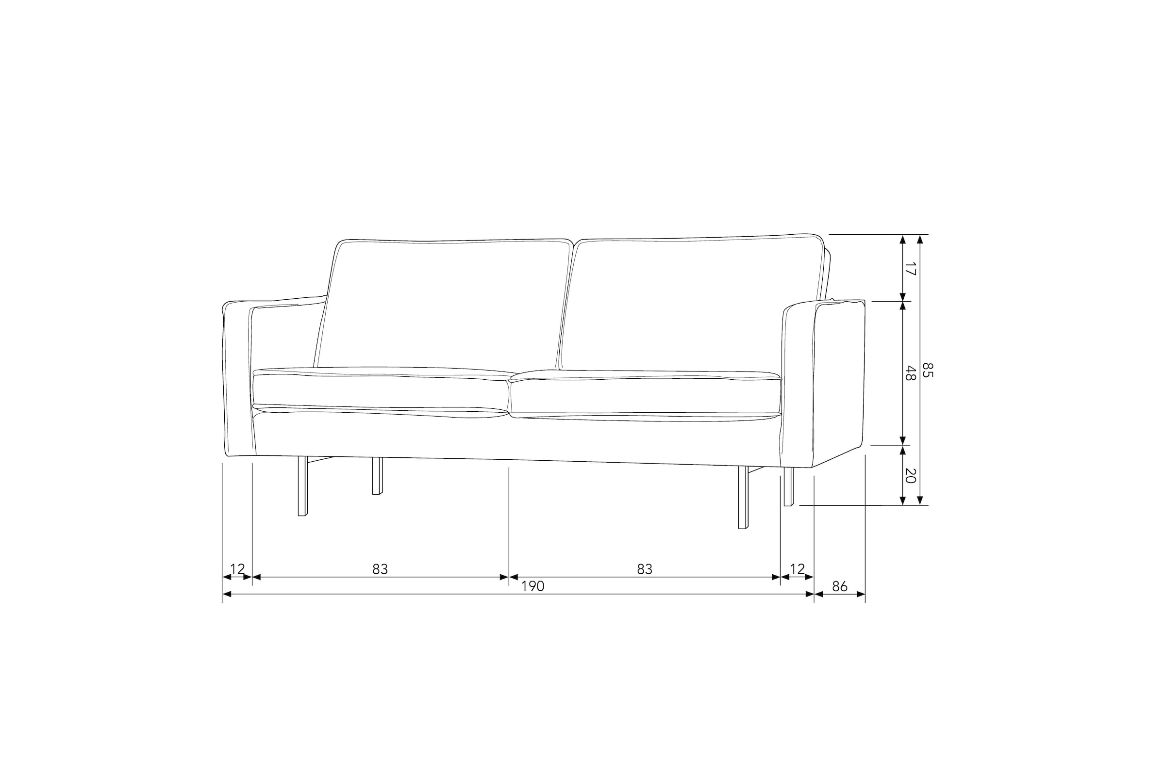 WOOOD 2,5-Sitzer »Rodeo Bezug mit Zickzack-Federung, Metallbeine, H 85 x B 190 x T 86 cm« Recycling-Lederfaser-Verbundstoff, pfleigleicht, Tragkraft 200 kg