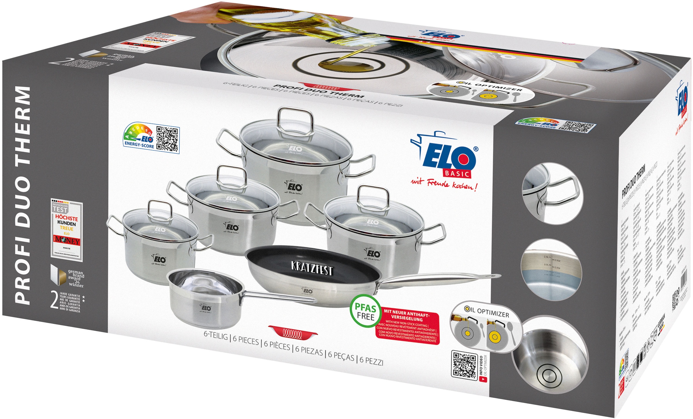 Elo Basic Topf-Set »Basic Profi Duo Therm Topfset 6-teilig« Set, 10 Stk. tlg. Edelstahl