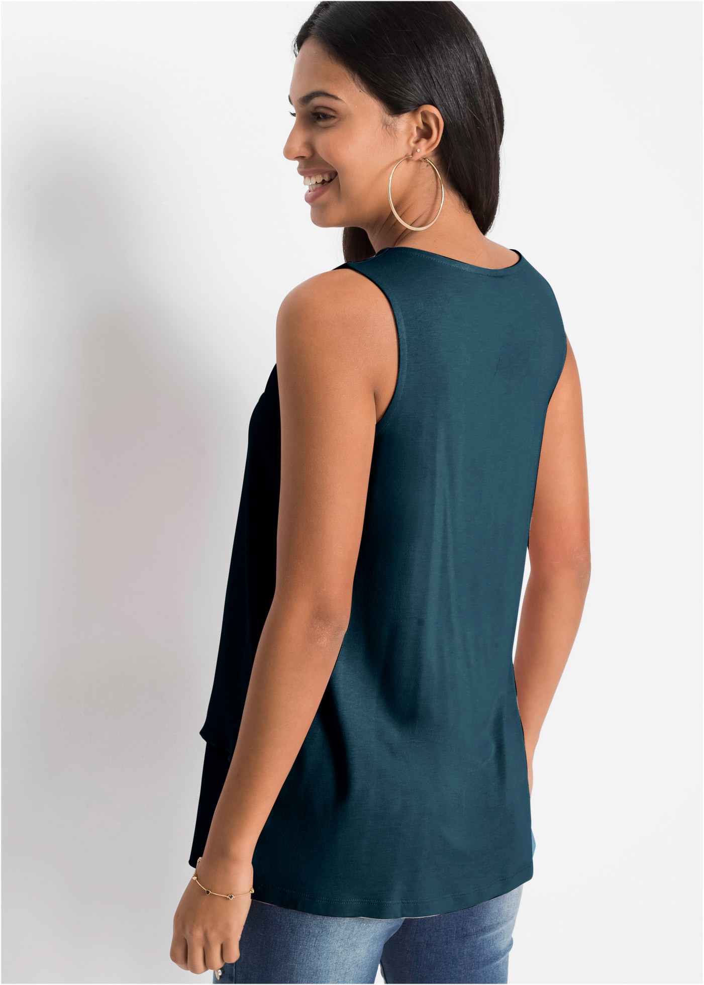 bonprix Top chemisier A-Linie, ohne Ärmel, aus Viskose und Elasthan, femininer Lagen-Look