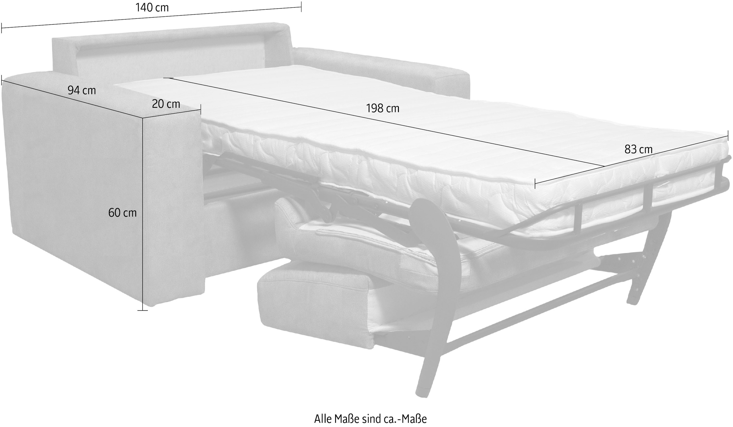 Home affaire Sessel »Roma Matratzenhöhe 140cm« Dauerschlaffunktion, mit Unterfederung, Liegemasse ca 83x198 cm