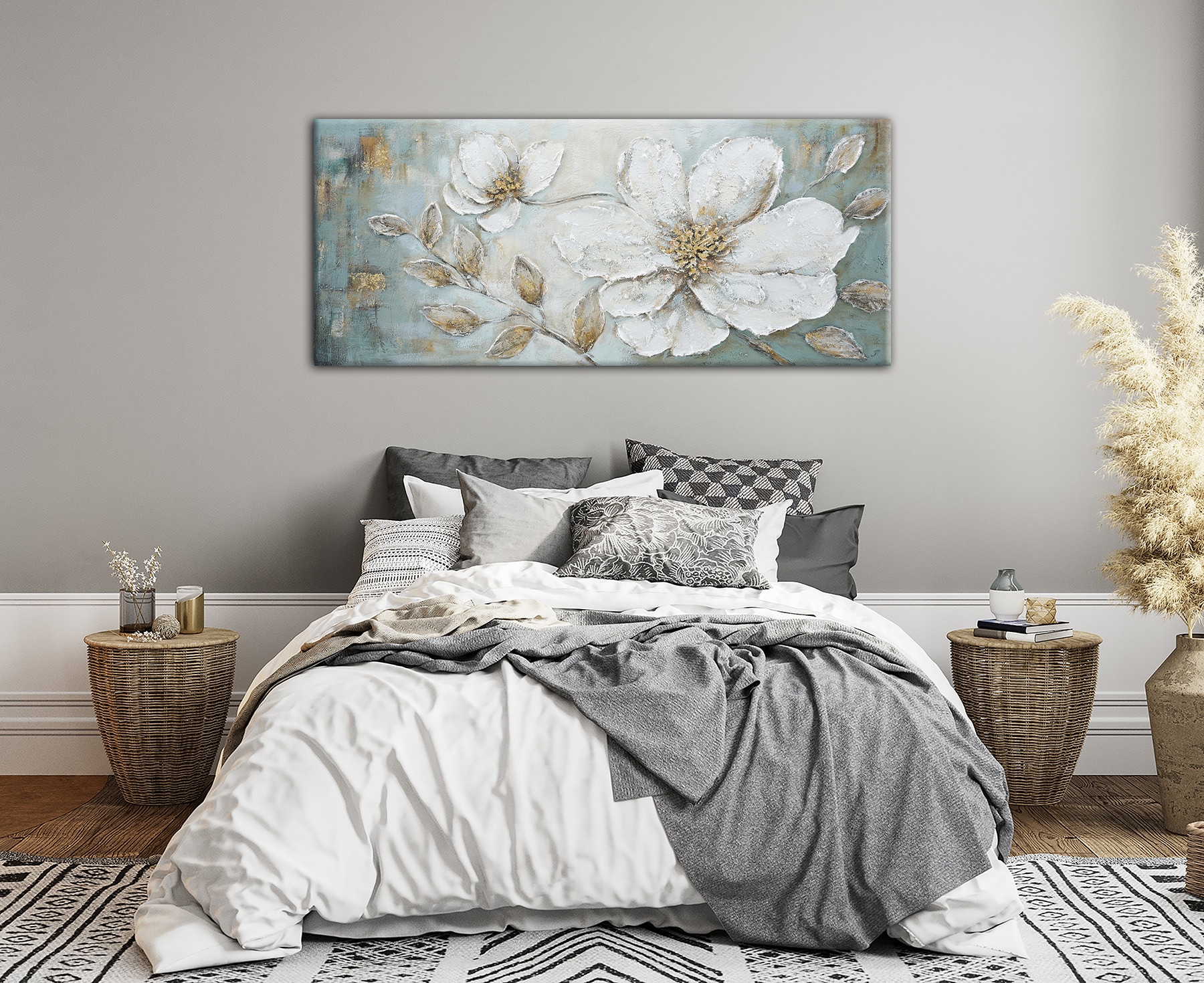 Bönninghoff Peinture à l'huile »handarbeit BLUMEN XXL 60x140 cm – Wandbild Kunst Deko modern« Fleurs | Images de fleurs fabriqué à la main, chaque image est unique