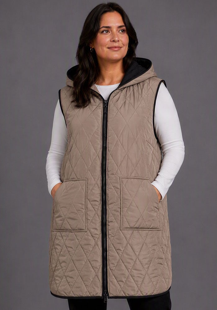 Polarino Gilet long »Grosse Grössen« veste réversible 2 en 1 matelassée avec capuche, bicolore