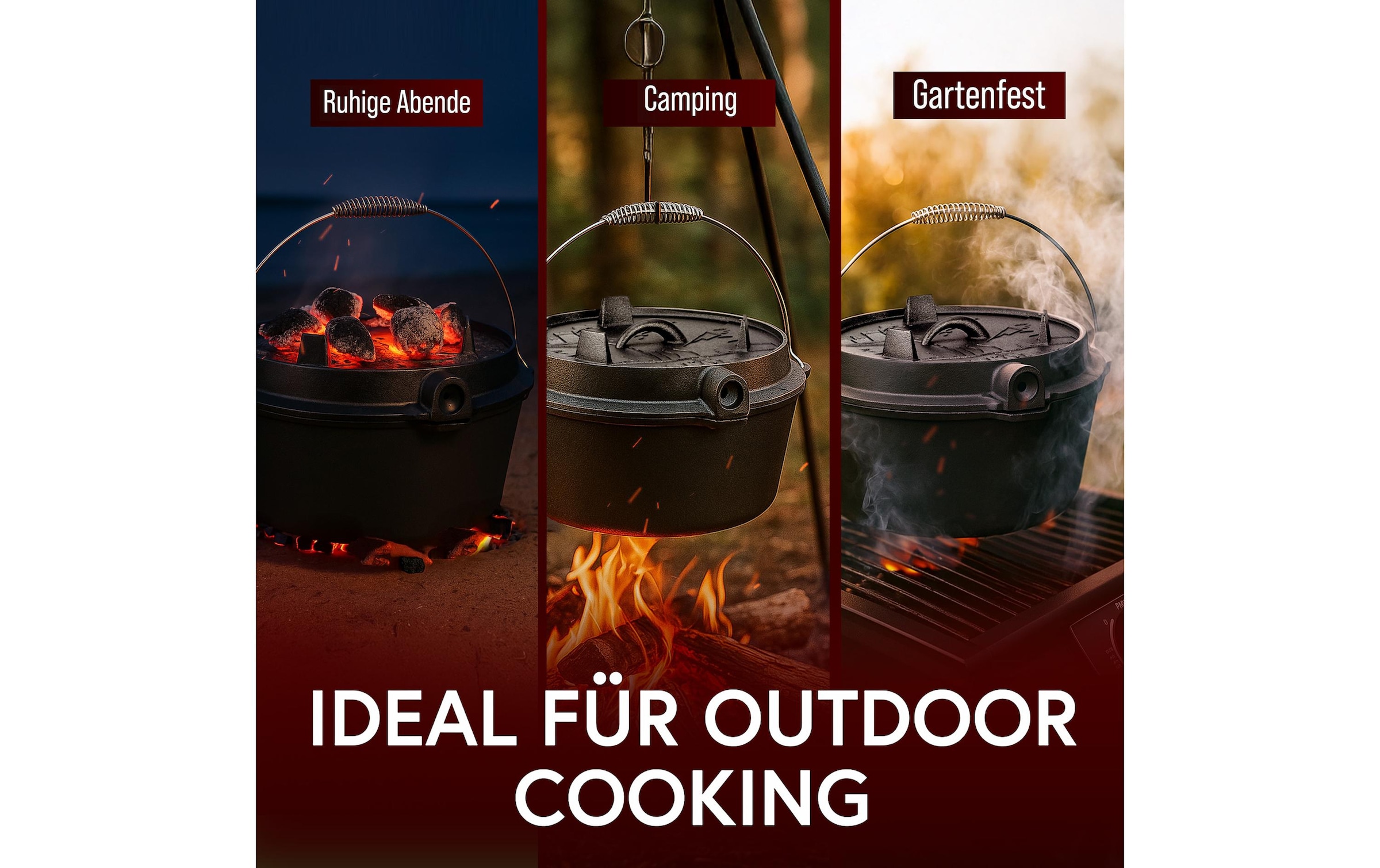   Grilltopf »Gusskoenig Dutch Oven Set 9 l mit Heber, Bürste, Untersetzer« Gusseisen Set mit 2in1 Deckelheber, Reinigungsbürste und Untersetzer