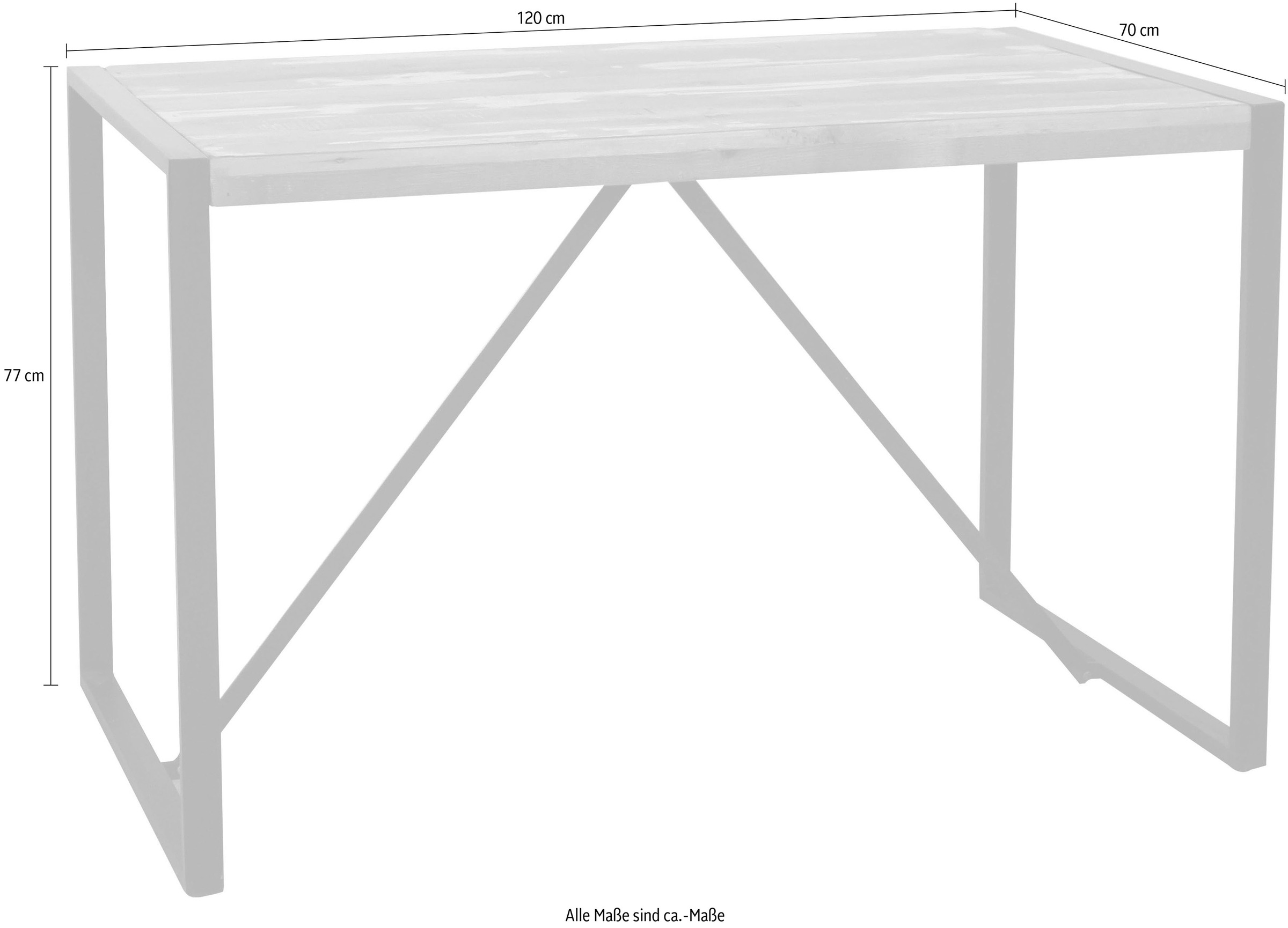 SIT Esstisch »Basel aus Altholz 120x70 cm mit Kufengestell & Unikat-Charakter« Bunt lackiertes Altholz mit schwarzen Kufengestell & Querstreben