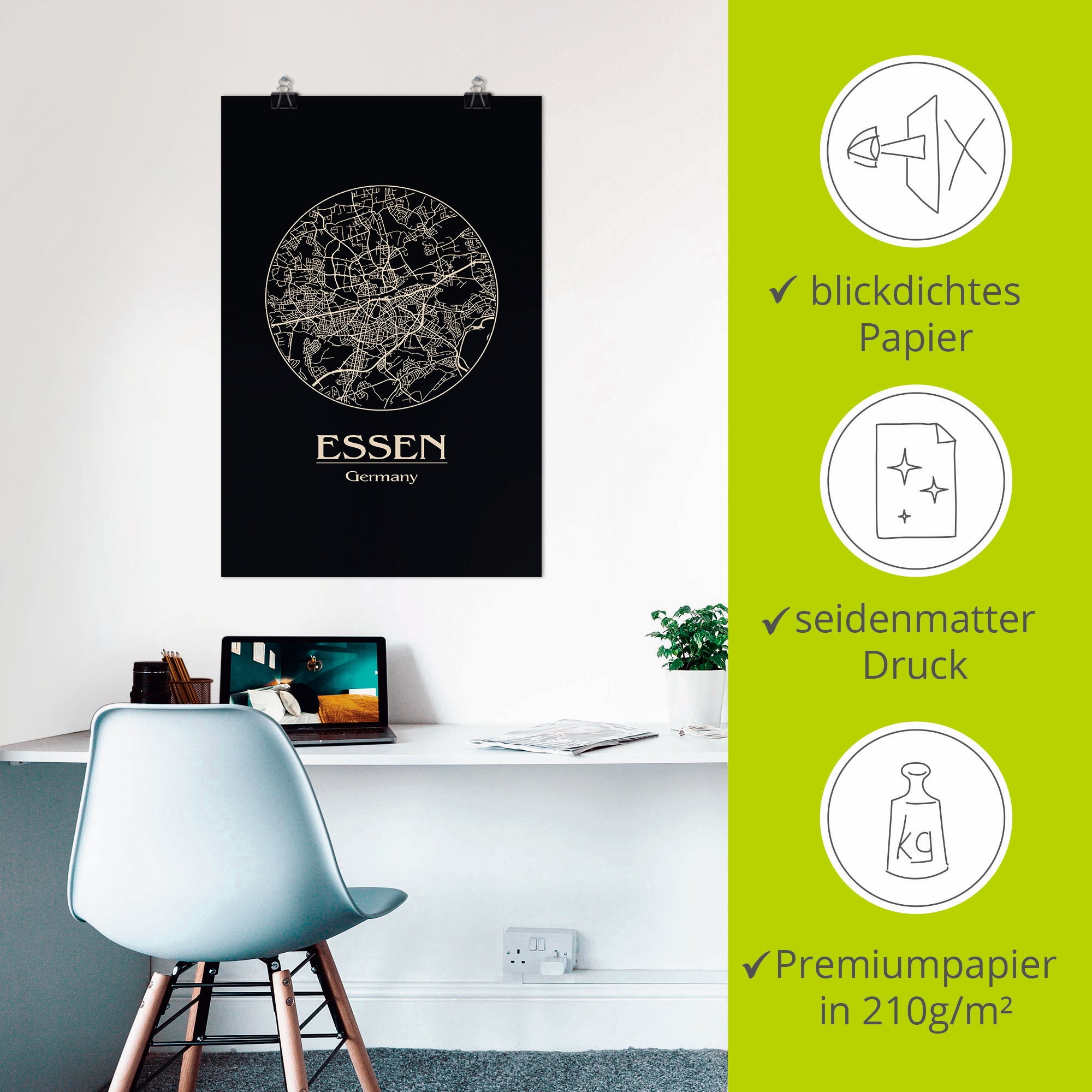 Artland Wandbild »Retro Karte Essen Deutschland Kreis« Deutschland 1 Stk. tlg. als Alubild, Leinwandbild, Wandaufkleber oder Poster in versch. Grössen