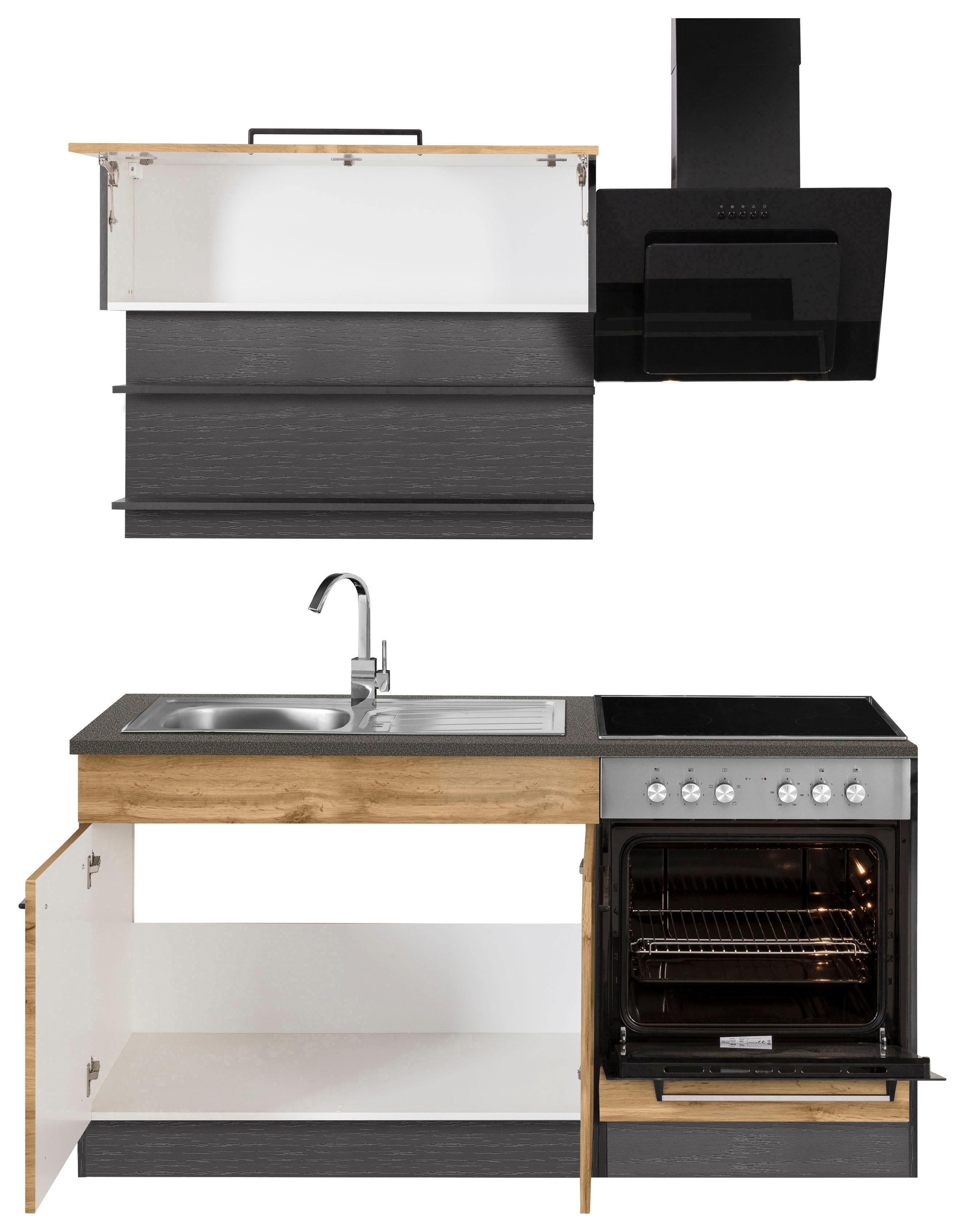 KOCHSTATION Pantryküche »KS-Tulsa« Breite 160 cm, schwarze Metallgriffe, hochwertige MDF Fronten