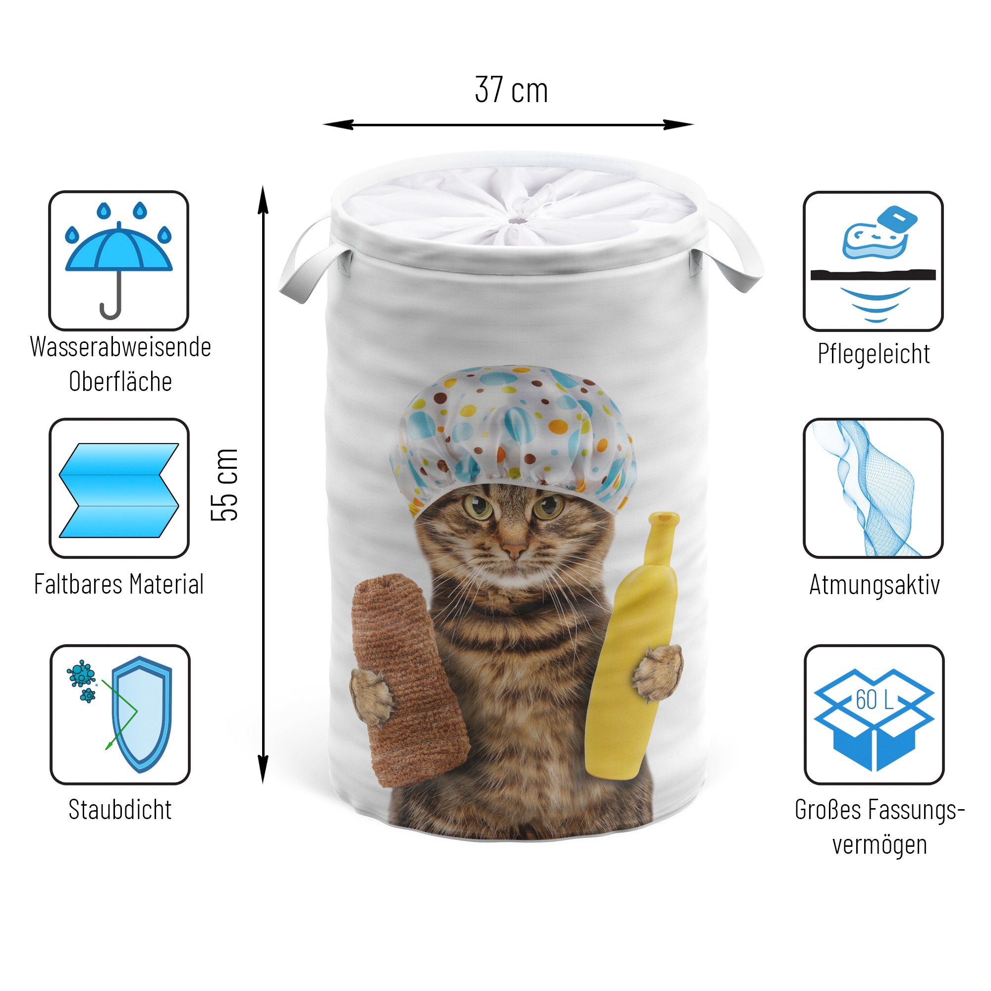 Sanilo Panier à linge »Shower Cat« 60 Liter, faltbar, mit Sichtschutz