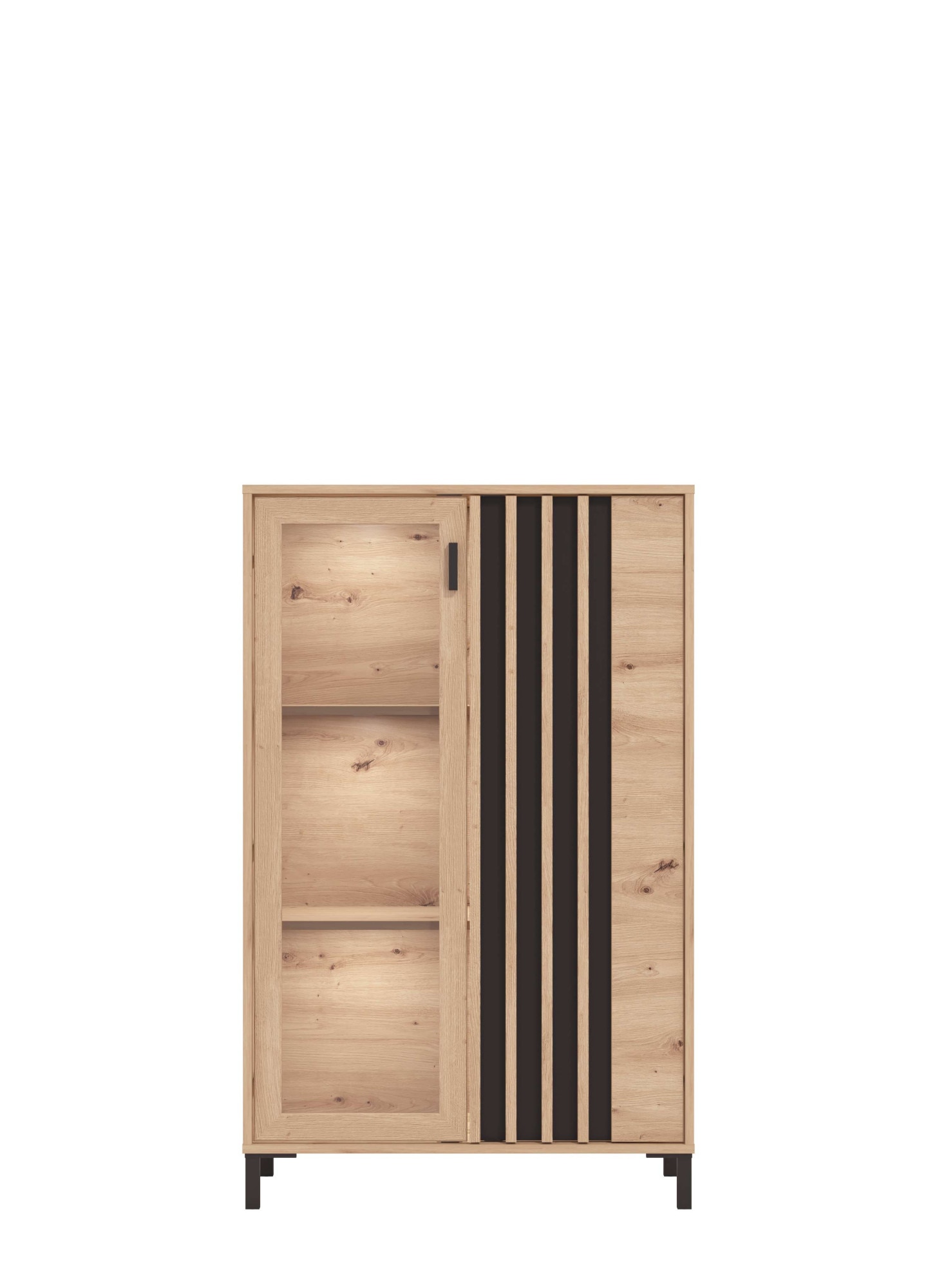 Home affaire Buffet haut »LAVAL, Hochkommode, Vitrine, Glasvitrine, Kombi-Highboard« Highboard moderne en décor Artisan avec façade en verre & effet lamelles