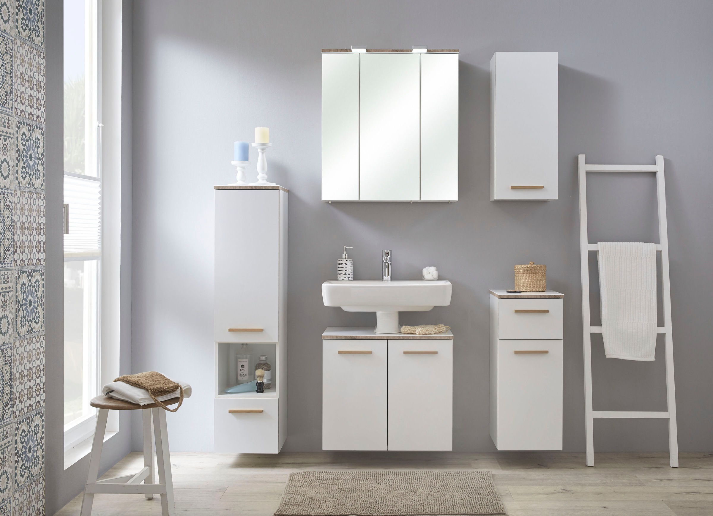 Saphir Ensemble de meubles de salle de bain »Quickset 931 3-teilig, Waschbeckenunterschrank mit LED-Spiegelschrank« Ensemble, 3 cuis tlg.