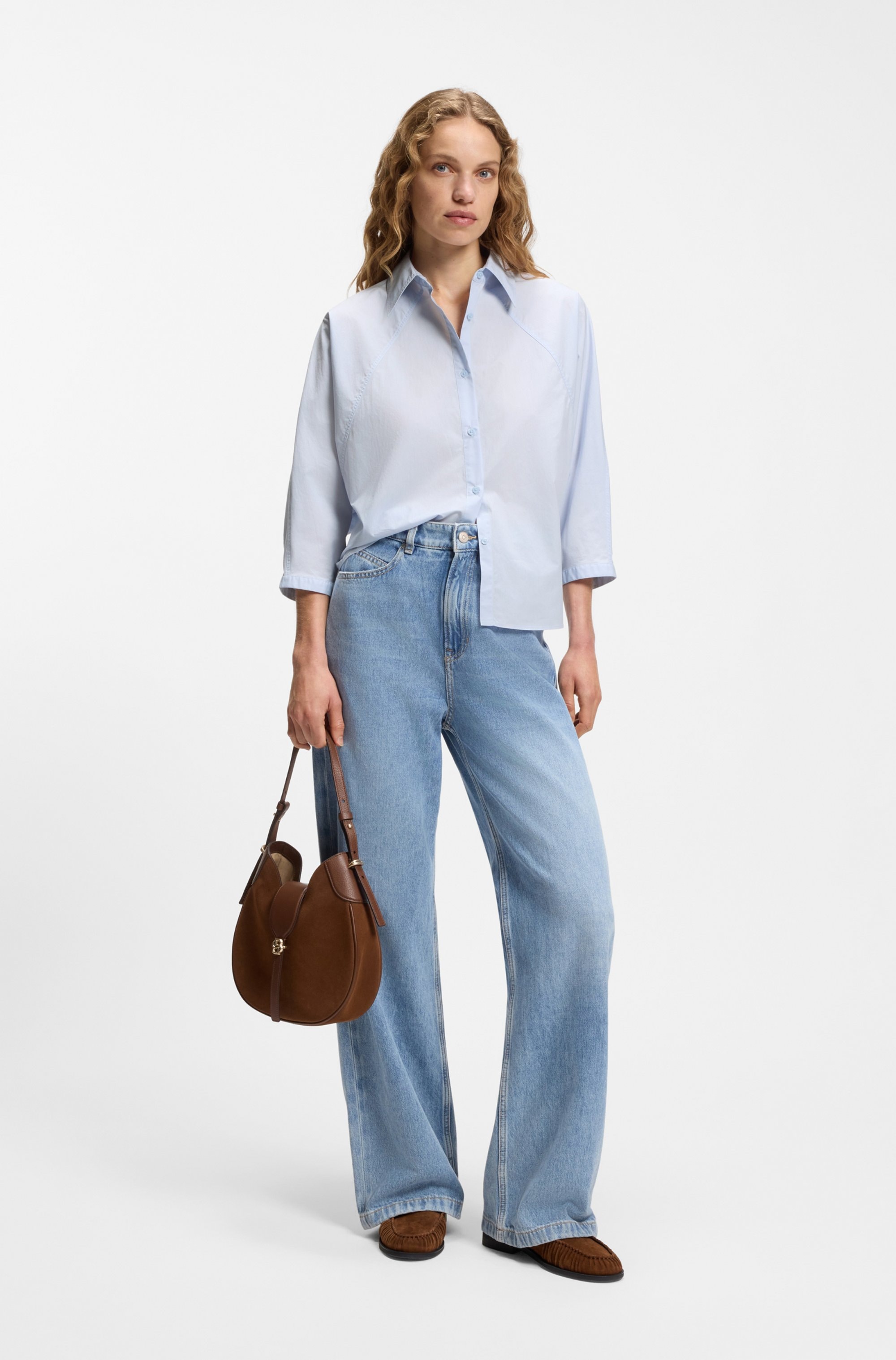 BOSS ORANGE Hemdbluse »Belenta Premium Damenmode« aus Baumwoll-Popeline, mit Kimonoärmeln