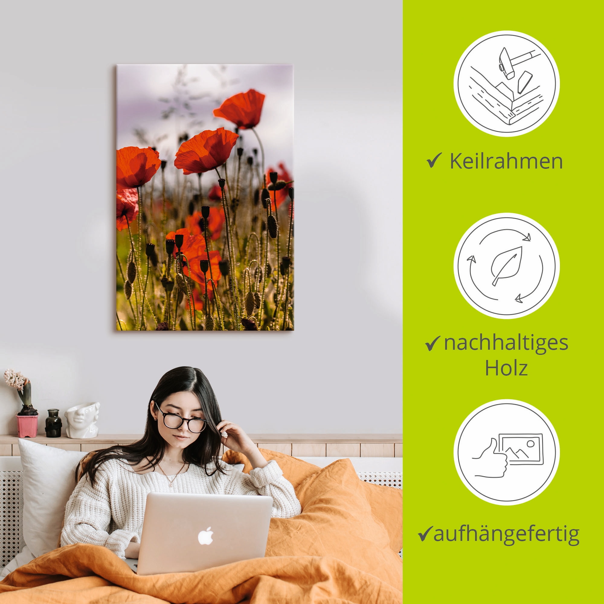 Artland Wandbild »Mohnblumen im Morgenlicht« Blumenwiese 1 Stk. tlg. als Alubild, Outdoorbild, Leinwandbild, Poster in verschied. Grössen