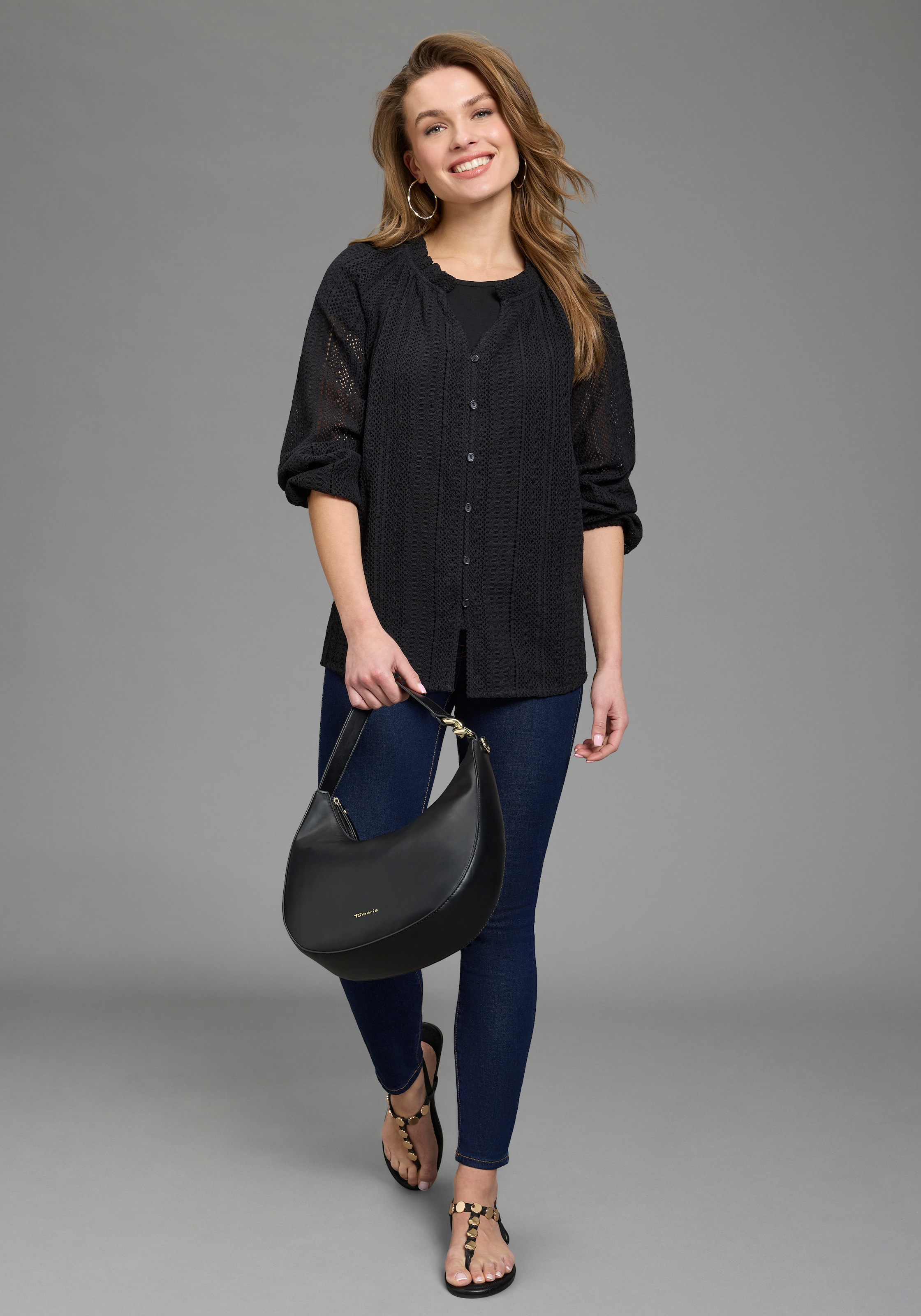 Laura Scott Chemisier à chemise in Häkeloptik, aus Baumwolle