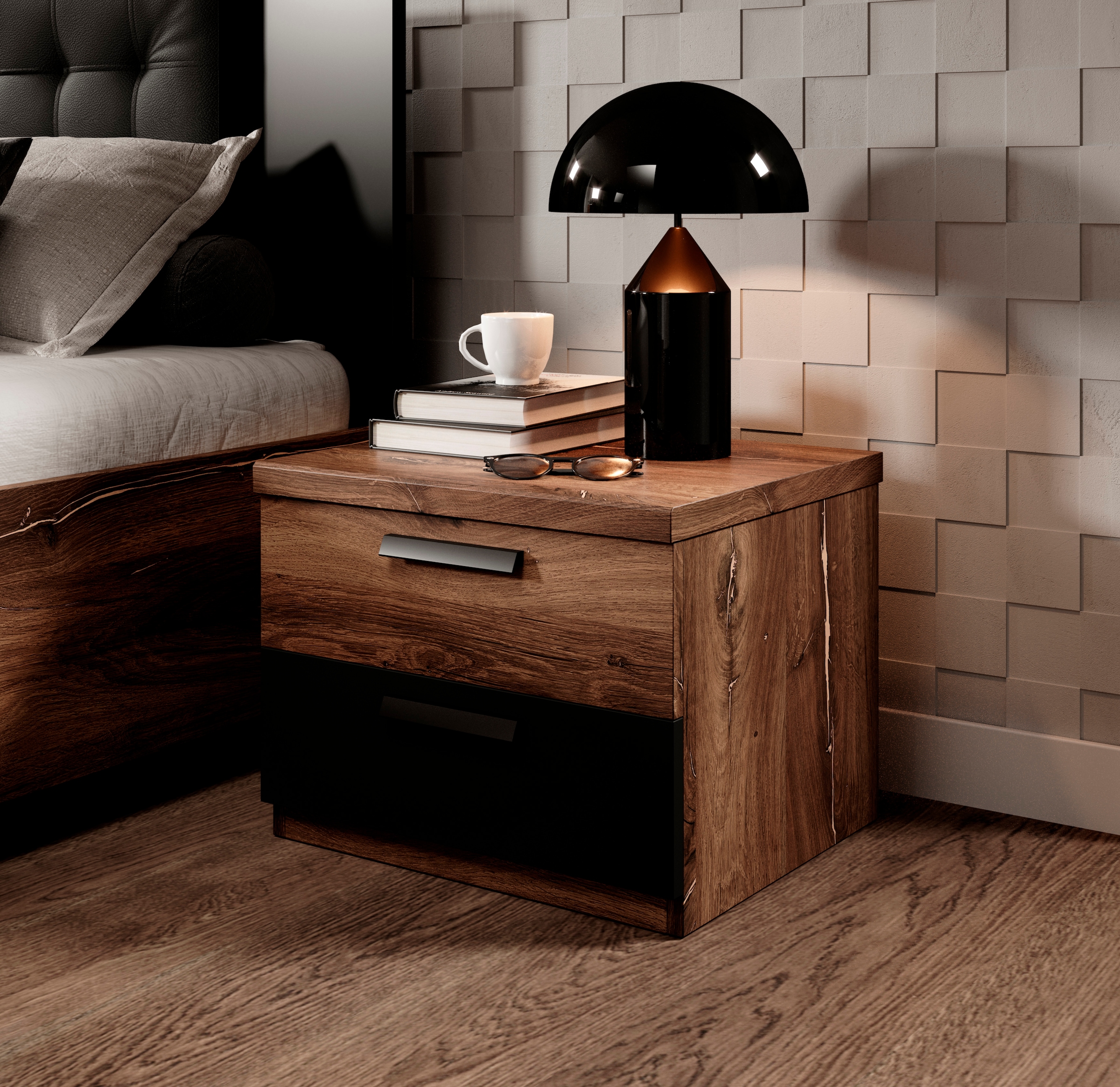 Home affaire Nachtkommode »Sigma, Breite 46 cm, moderner Nachtschrank mit 2 Schubladen« Nachttisch viel Stauraum, Nachtkonsole