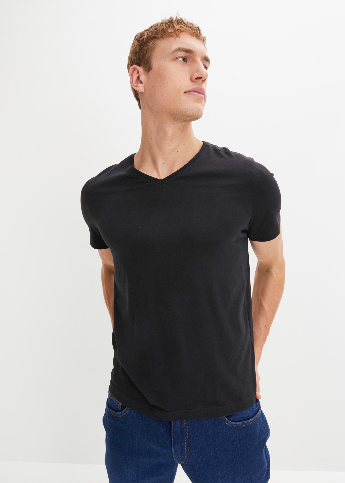 bonprix T-shirt »T-Shirt mit V-Ausschnitt (3er Pack)« Paquet, 3 cuis Regular Fit, V-Ausschnitt, aus Baumwolle