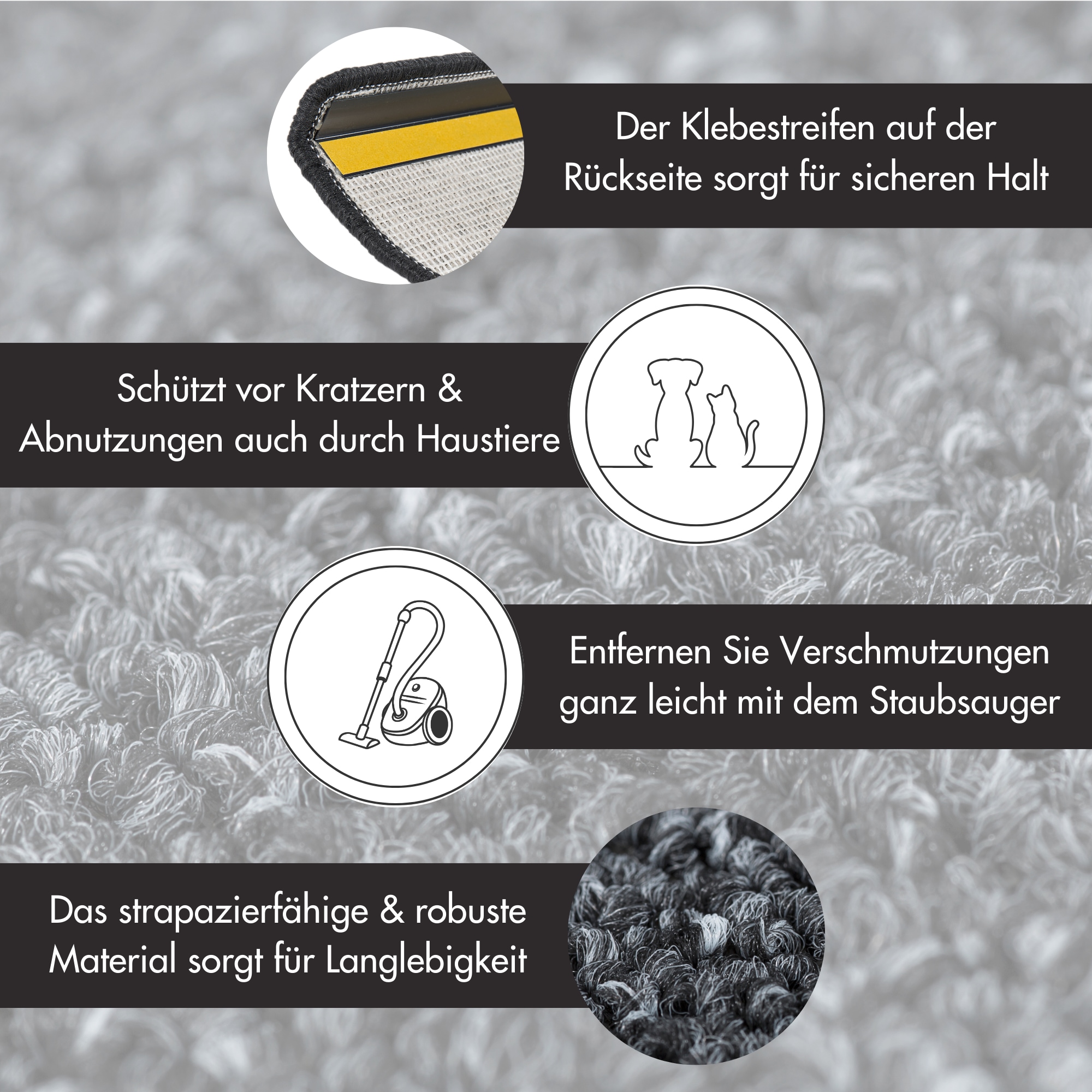 Andiamo Stufenmatte »Rambo, Made in Poland« halbrund 4 mm Höhe melierte Schlinge, selbstklebend, 15 Stück in einem Set