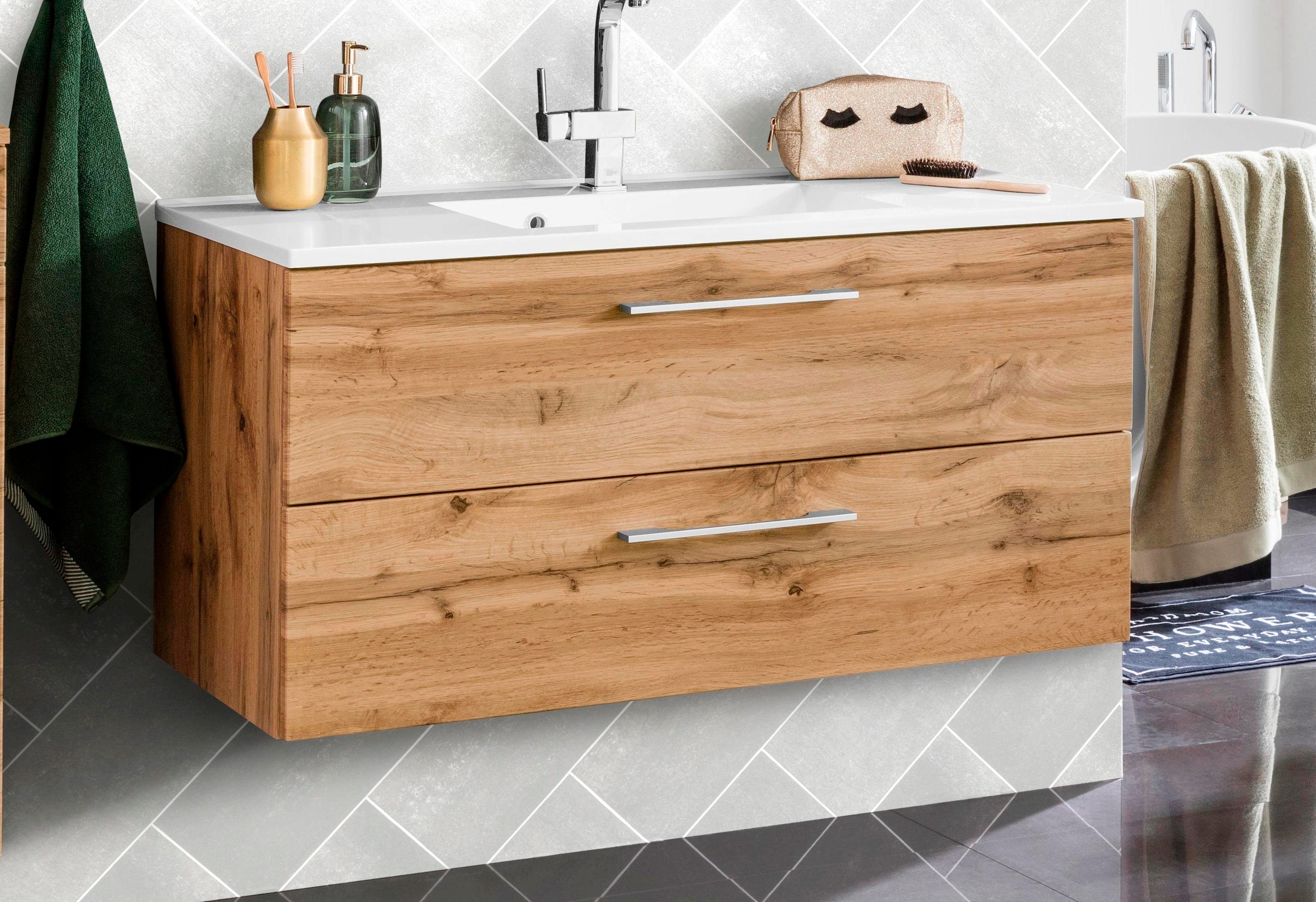 welltime Waschbeckenunterschrank »Soria« Badmöbel Waschtisch inkl. Waschbecken, Breite 100 cm