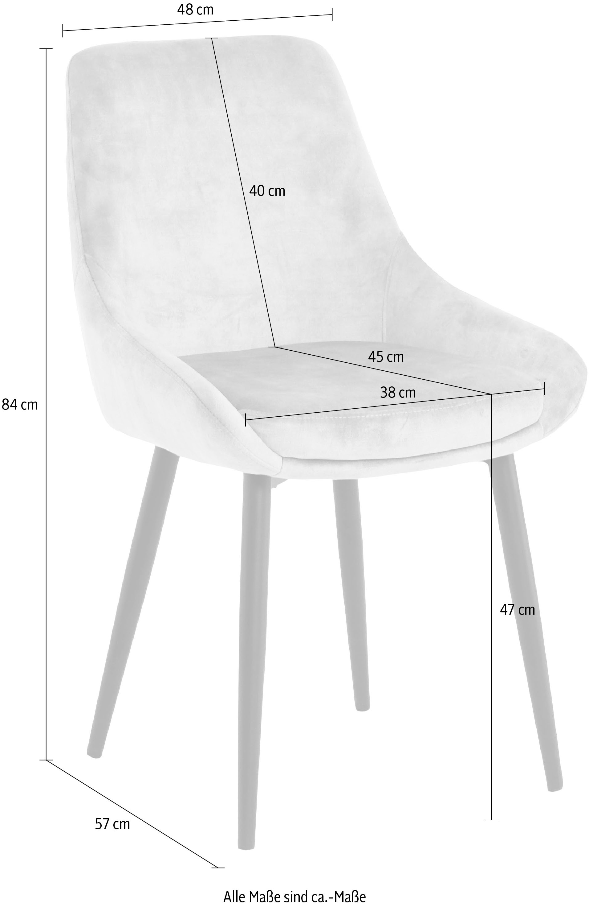 SIT Chaise rembourrée »Lahti Armlehnstuhl 2er-Set mit Samtbezug & Metallbeinen« (Ensemble) 2 cuisCoussin d'assise ferme de 5 cm et accoudoirs suggérés pour un grand confort d'assise