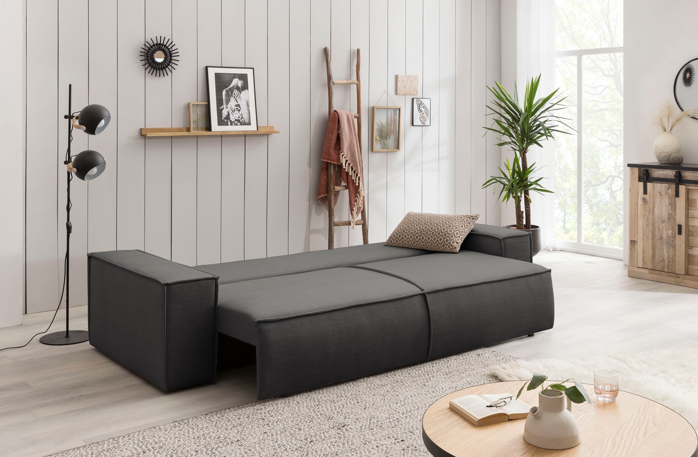 GOODproduct 3-Sitzer »SHERWOOD Samtvelours Schlafsofa (257cm)« Schlaffunktion mit Bettkasten (ca. 136/200cm)