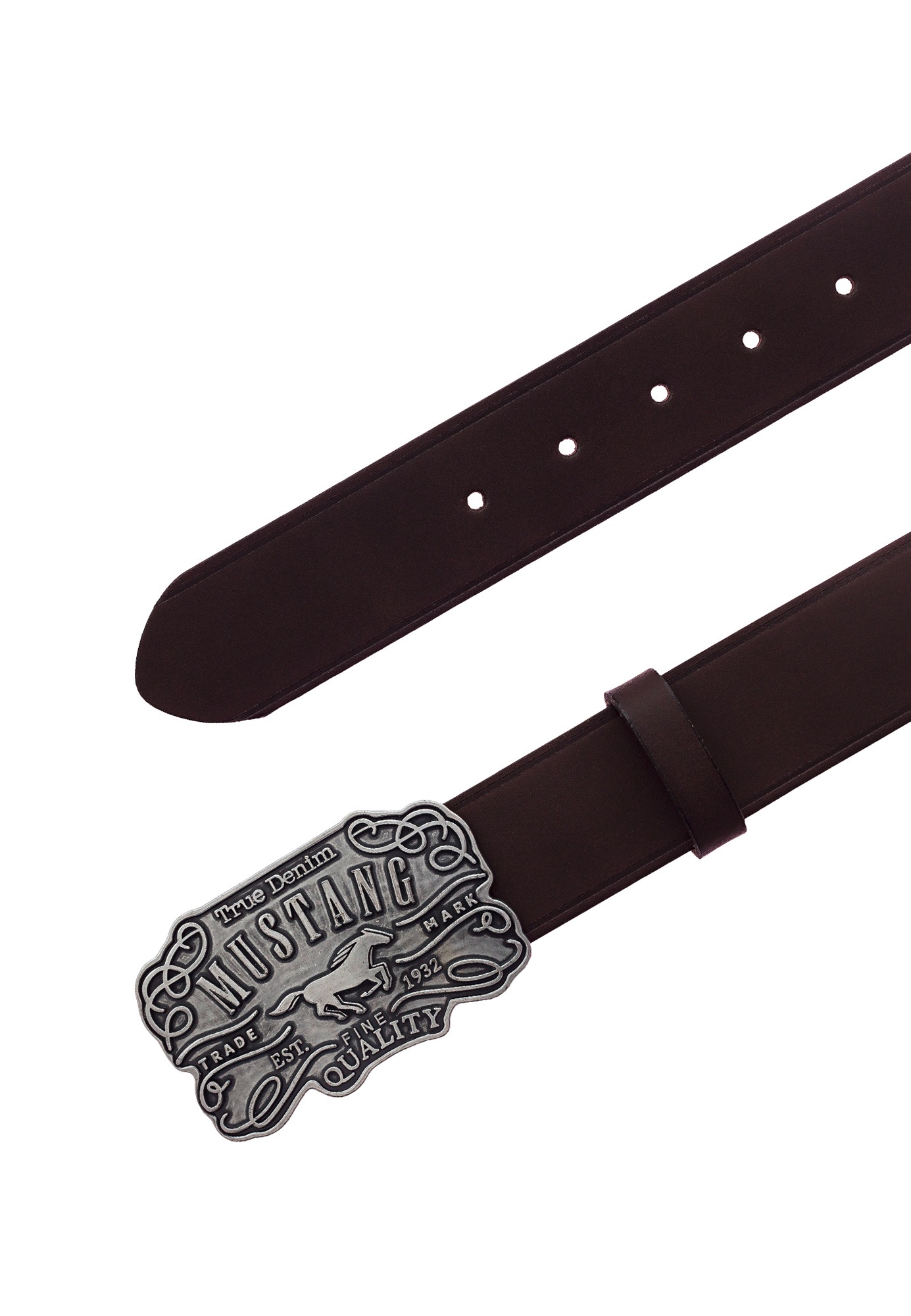 MUSTANG Ceinture en cuir fin gaufrage logo, cuir véritable, boucle de ceinture élaborée