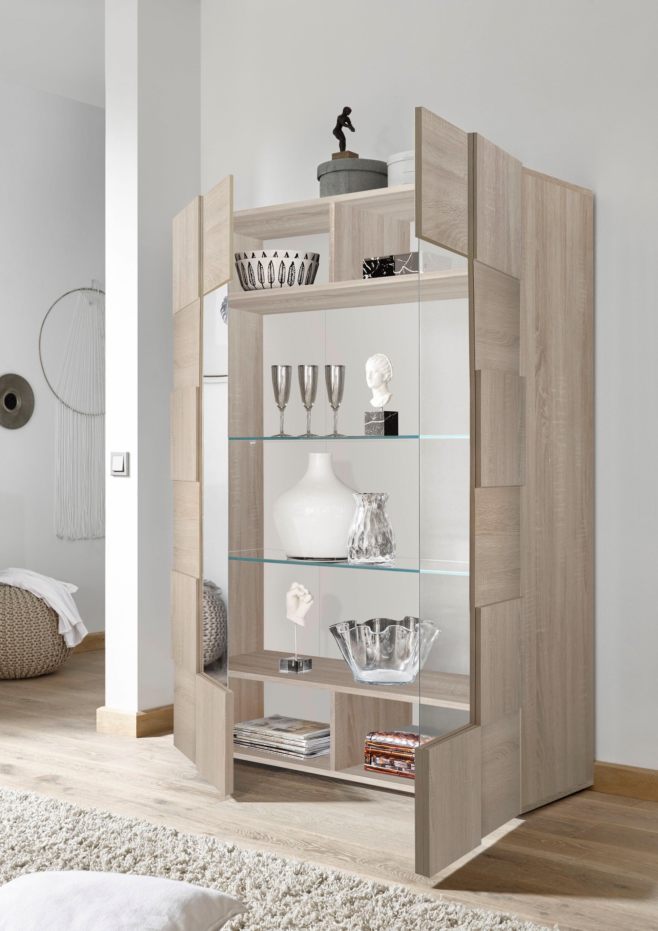 Home affaire Vitrine »Dama Höhe 166 cm, Breite 121 cm, Stauraumvitrine mit 2 Türen,« Standvitrine - Front in 3D-Optik, viel Stauraum, verschiedene Farben