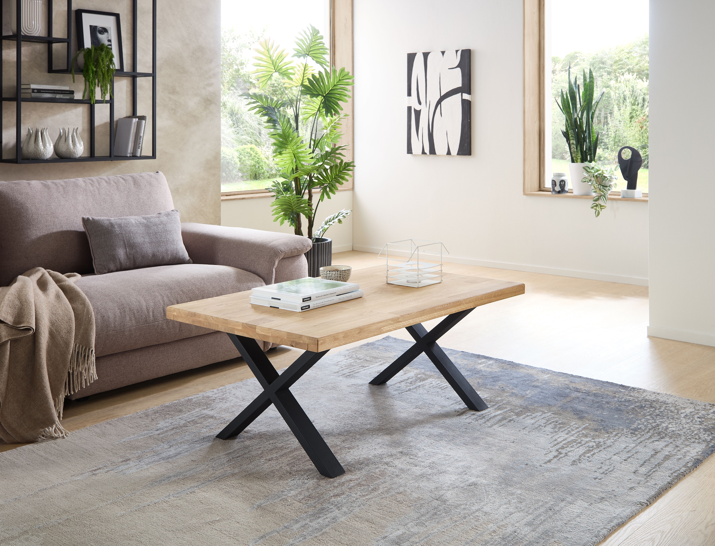 Stolkom Table basse »Chris Wohnzimmertisch Eiche Massivholz, BxHxT 110x47x70 cm« Gerade Kante, Industrial Style Eiche Massivholz